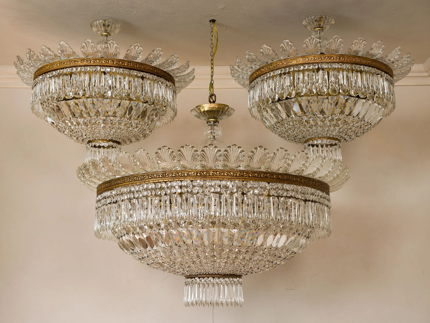 trittico composto da tre plafoniere Vintage anni '40 di cristallo| Lo Stile Italiano