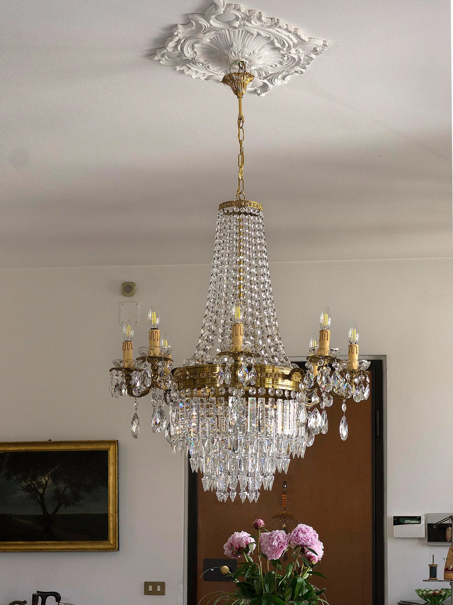 Grande lampadario di cristallo stile Impero a 12 Luci - Vintage anni '50 | Lo Stile Italiano