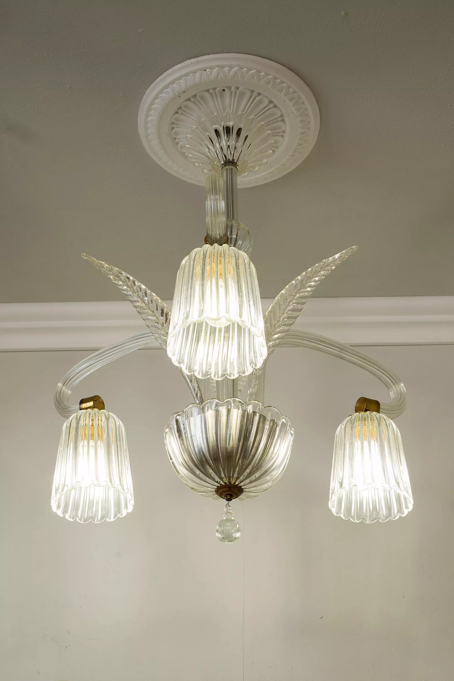 Lampadario Art Déco in vetro di Murano a 3 luci - Lo Stile Italiano