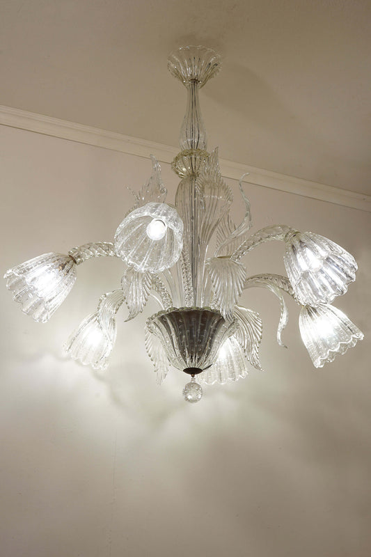 Importante lampadario a 6 luci in vetro di Murano Bullicante, Barovier & Toso - Lo Stile Italiano