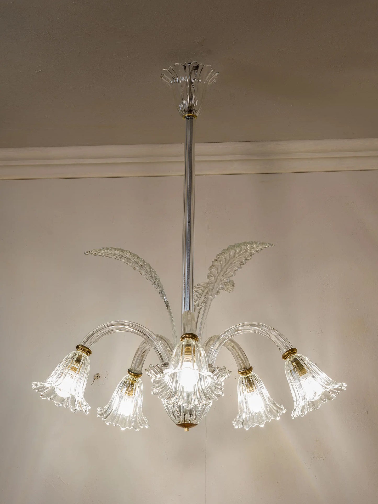 Lampadario Vintage anni '40 in vetro soffiato di Murano a 5 luci | Lo Stile Italiano