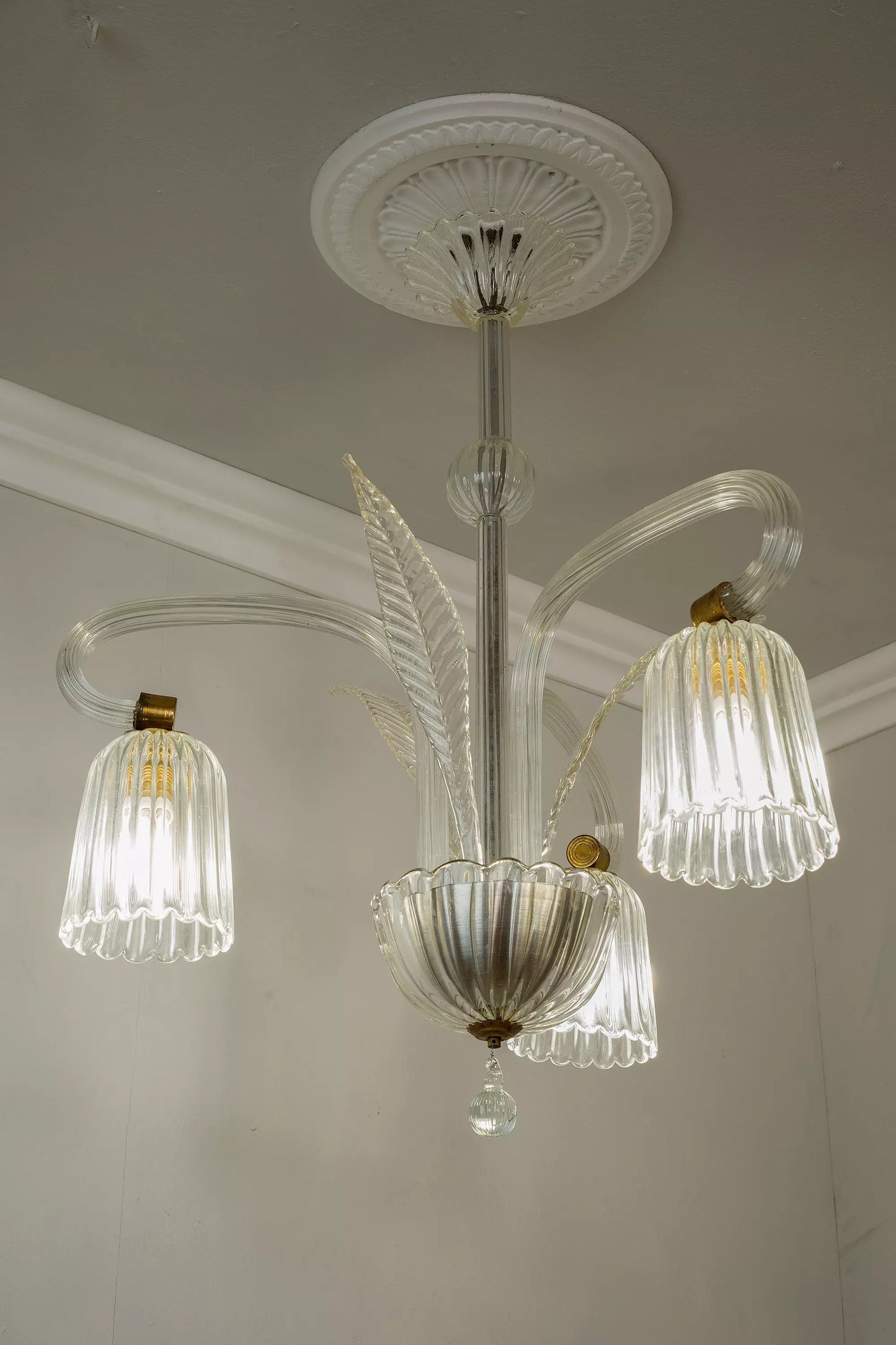 Lampadario Art Déco in vetro di Murano a 3 luci - Lo Stile Italiano