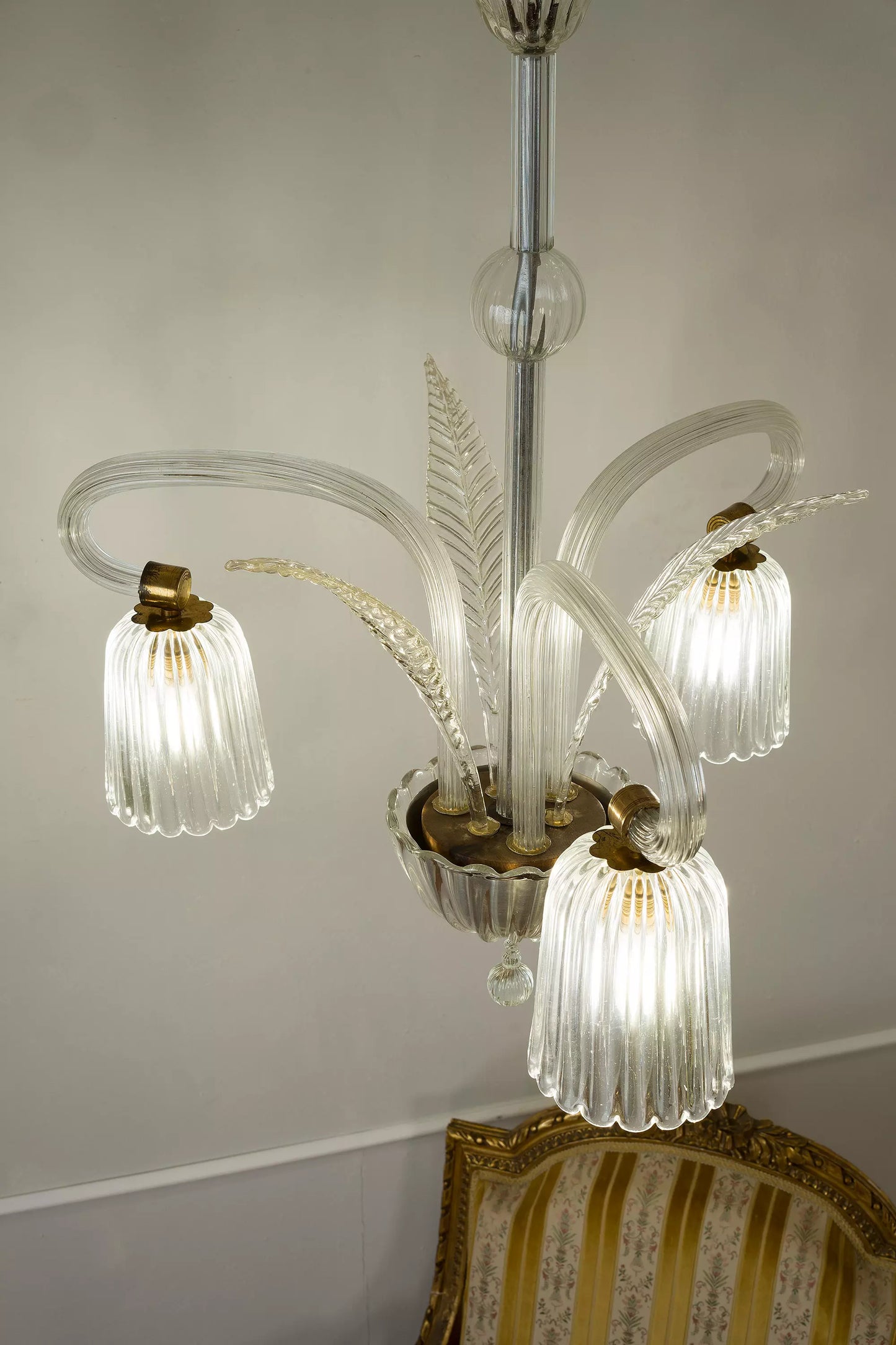 Lampadario Art Déco in vetro di Murano a 3 luci - Lo Stile Italiano