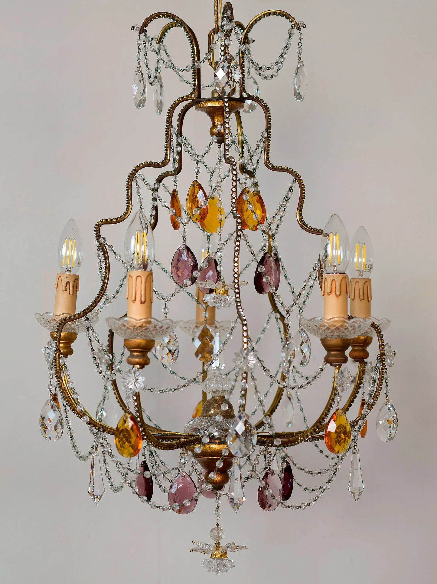 Lampadario classico da soffitto con Cristalli ametista e ambra | Lo-Stile-Italiano