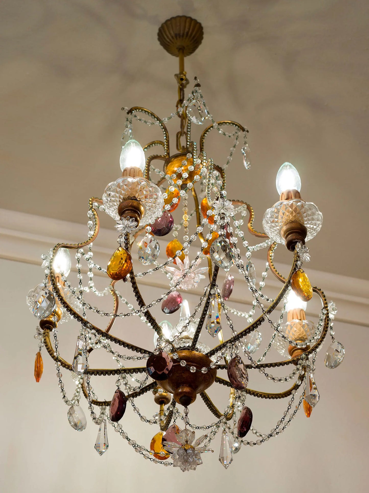 Lampadario fiorentino vintage a cinque luci| Lo-Stile-Italiano