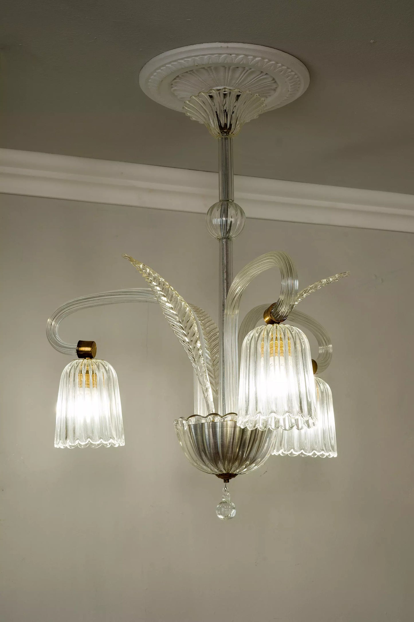Lampadario Art Déco in vetro di Murano a 3 luci - Lo Stile Italiano