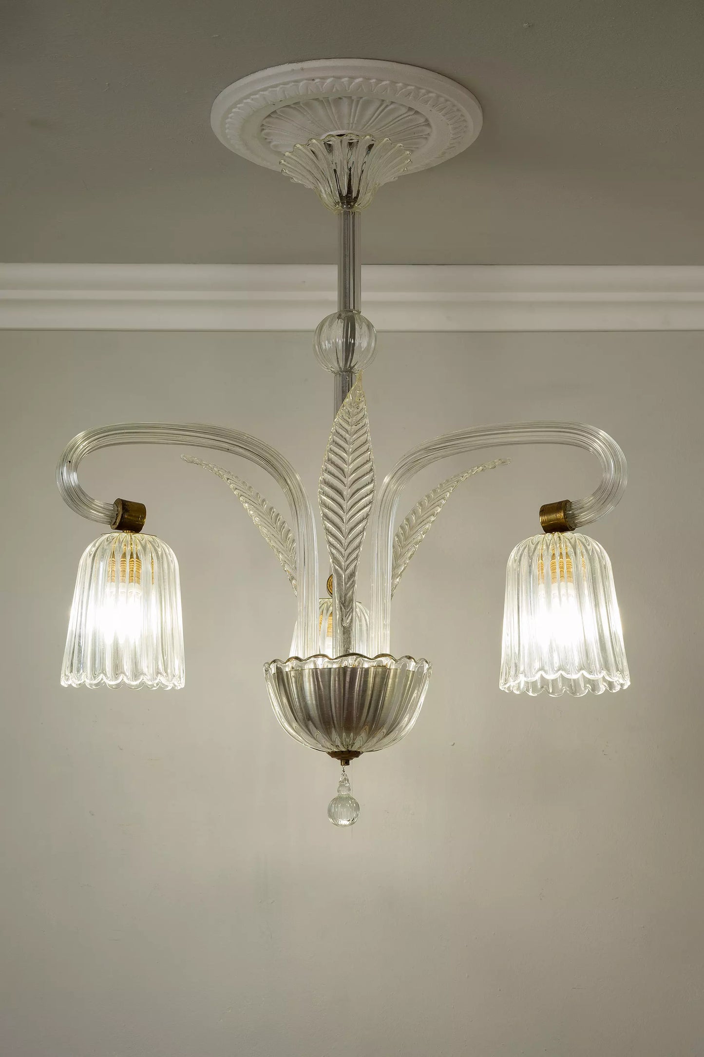 Lampadario Art Déco in vetro di Murano a 3 luci - Lo Stile Italiano
