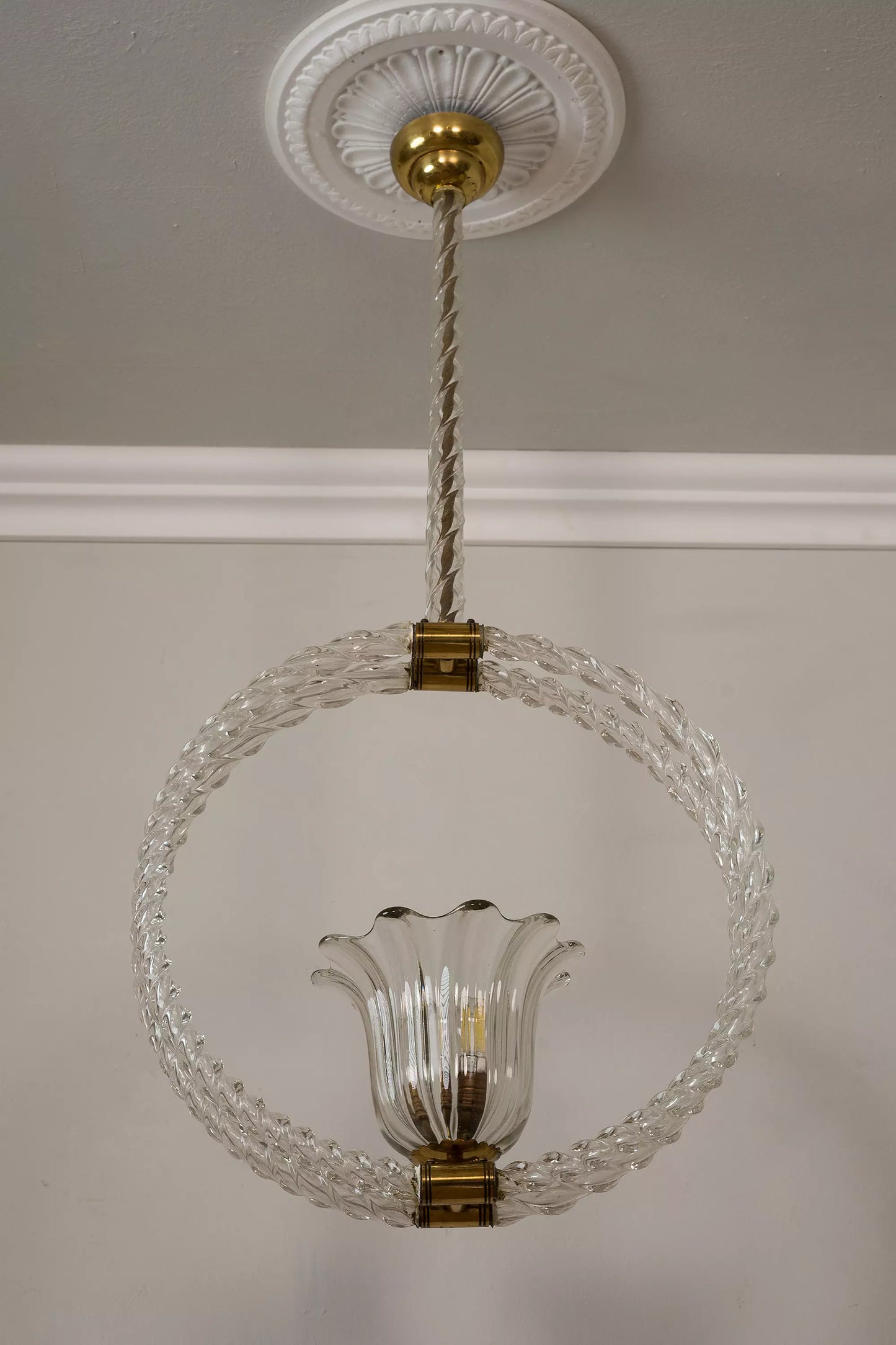 Lampadario Vintage in Vetro di Murano anni '30 con una luce centrale - Lo Stile Italiano