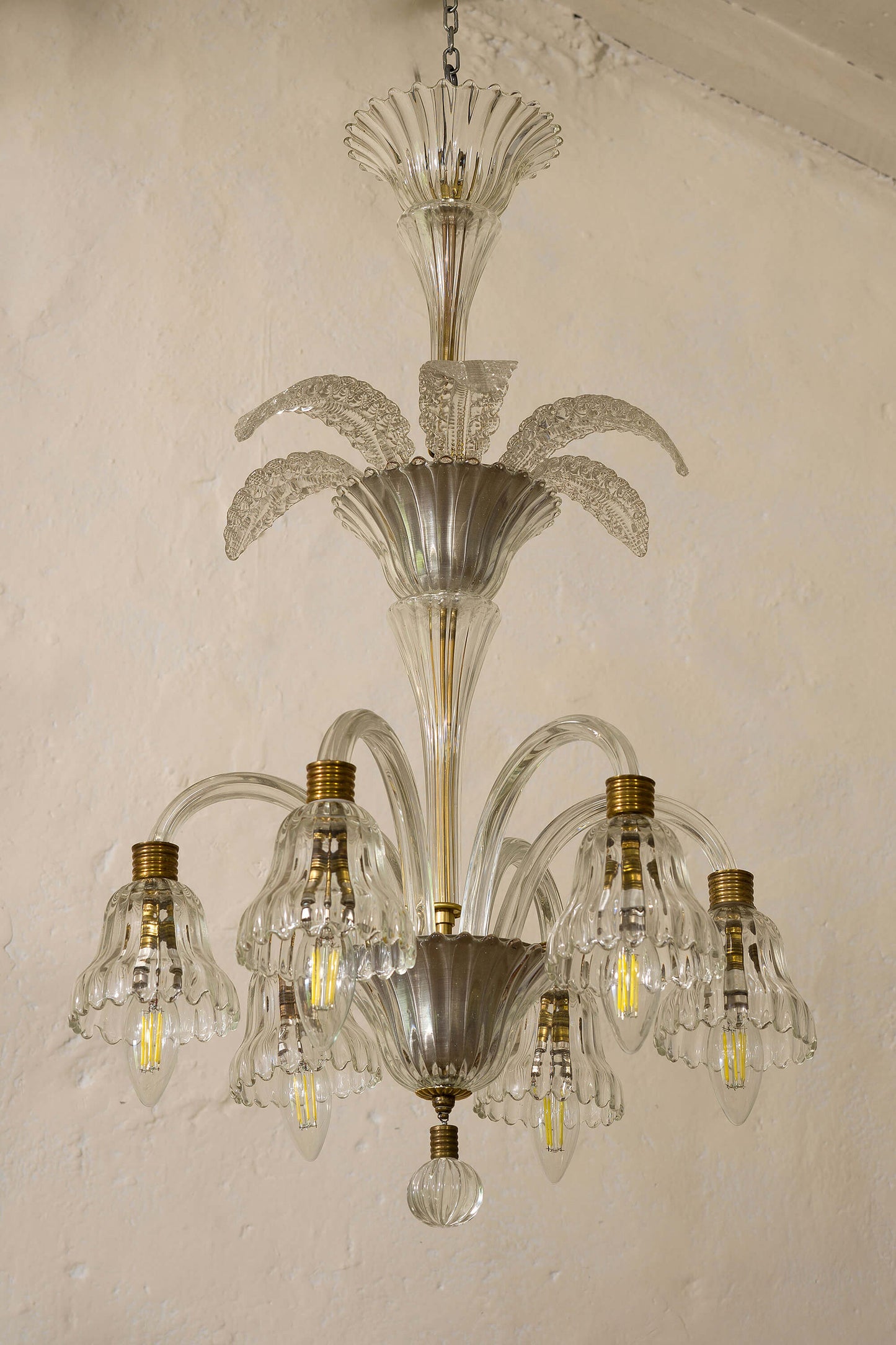 Lampadario anni '40 in vetro soffiato di Murano, Barovier & Toso - Lo Stile Italiano