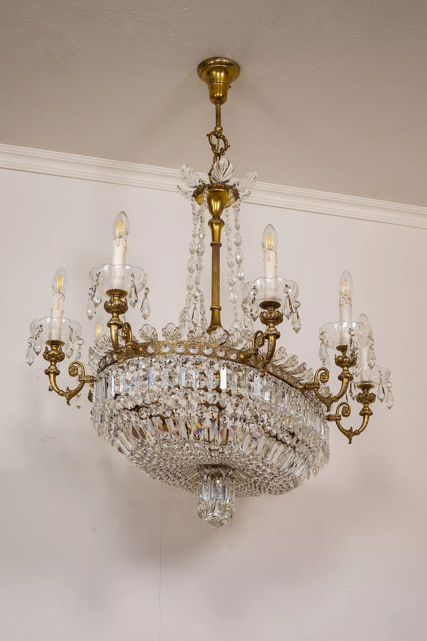 Riservato - Grande Lampadario ovale in cristallo di Boemia Stile Impero, 12 Luci - Lo Stile Italiano
