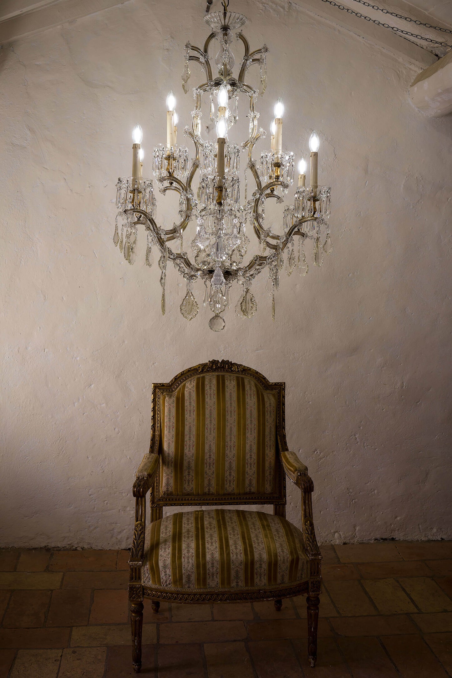 Grande lampadario Maria Teresa di cristallo a 12 luci -Italia 1920 - Lo Stile Italiano