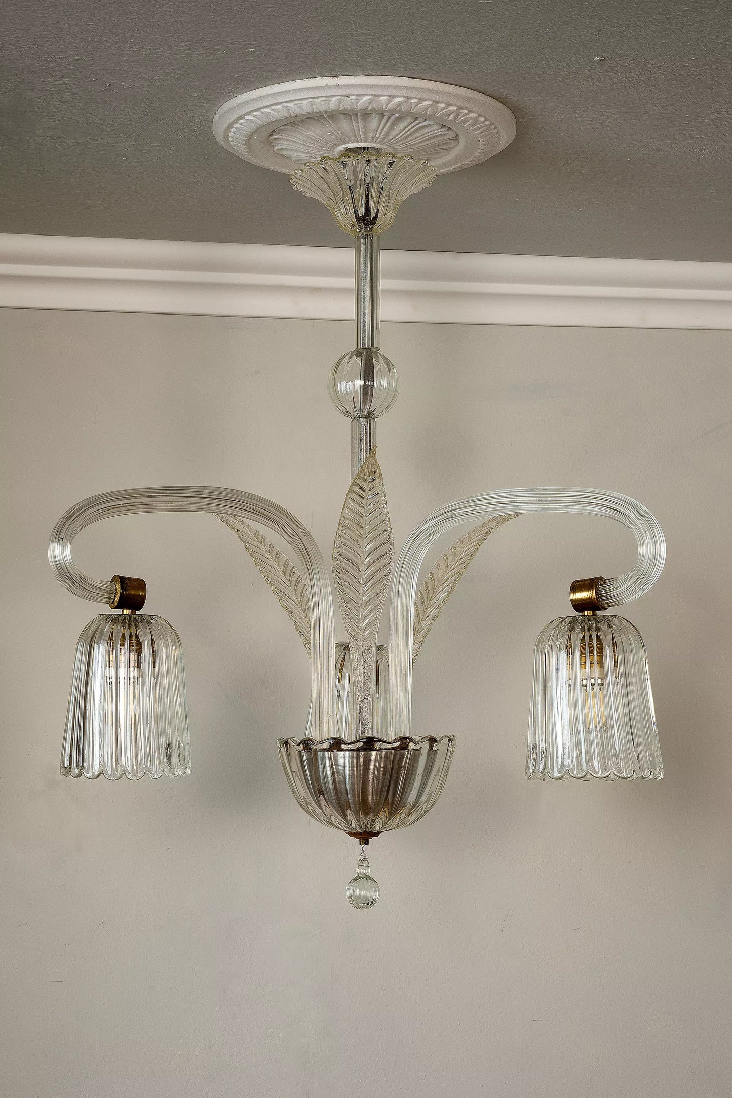 Lampadario Art Déco in vetro di Murano a 3 luci - Lo Stile Italiano