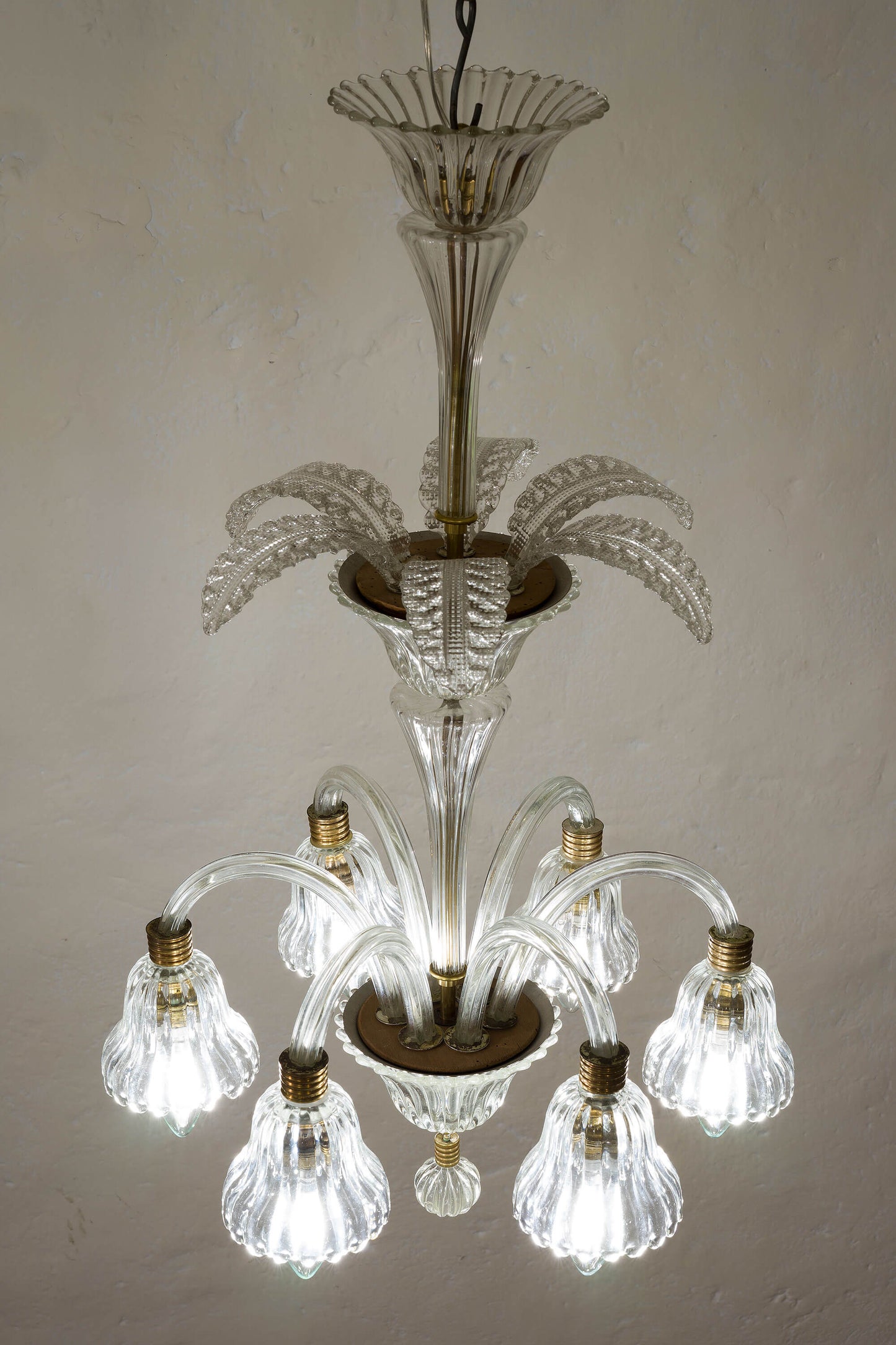 Lampadario anni '40 in vetro soffiato di Murano, Barovier & Toso - Lo Stile Italiano