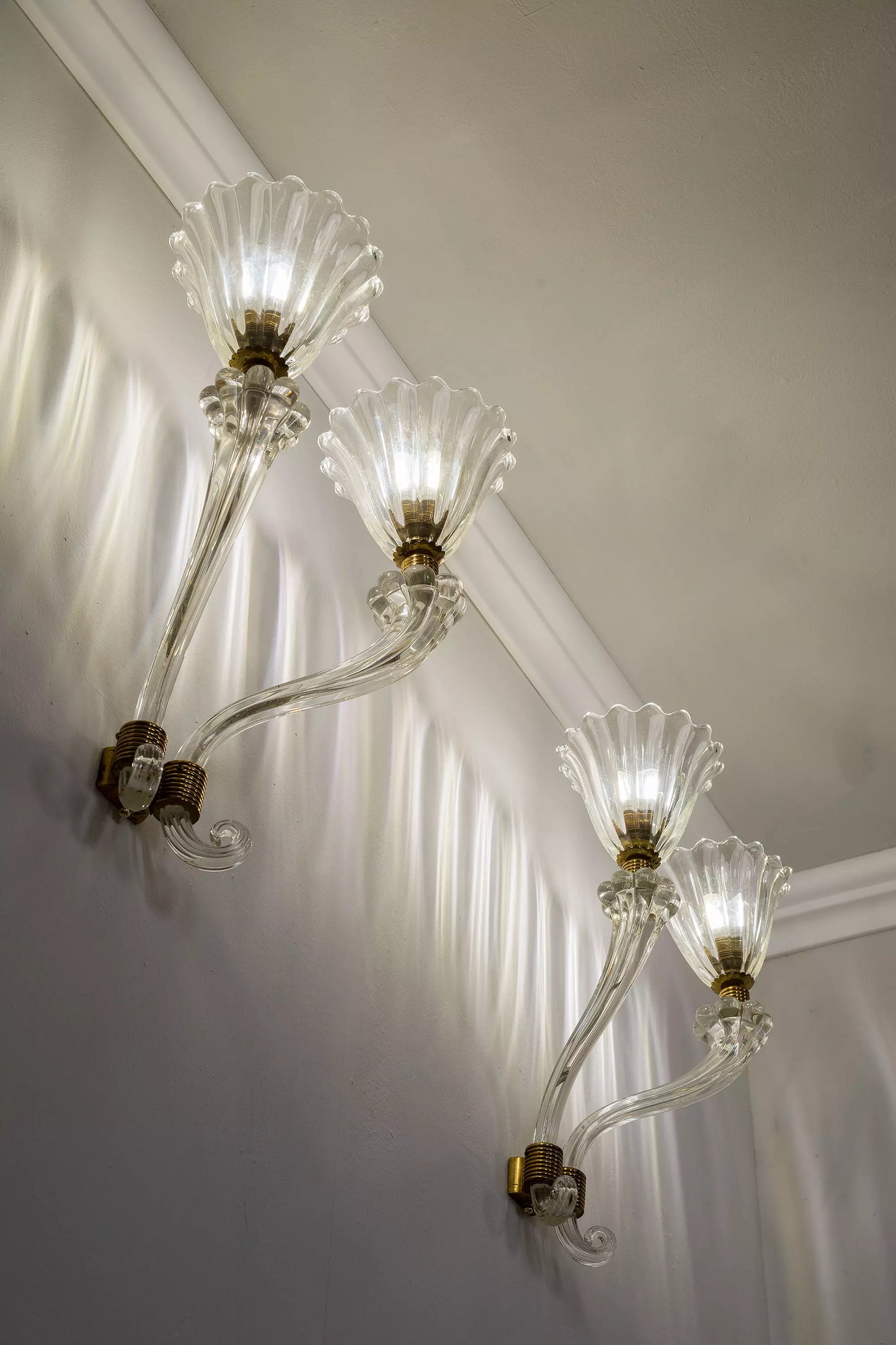Coppia Lampade da parete Archimede Seguso in vetro di Murano Anni '30 - Lo Stile Italiano