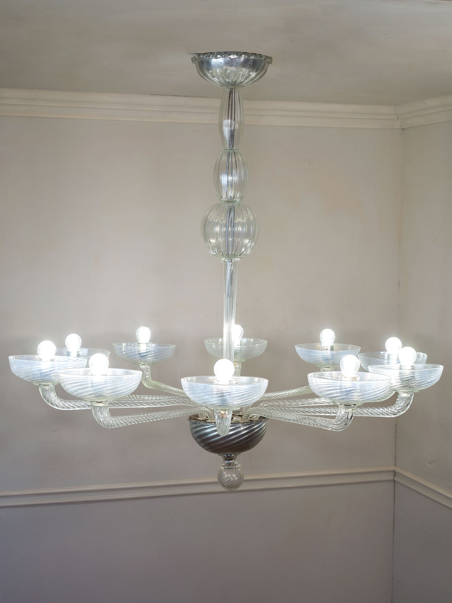 Grande lampadario in vetro trasparente Murano | Lo Stile Italiano