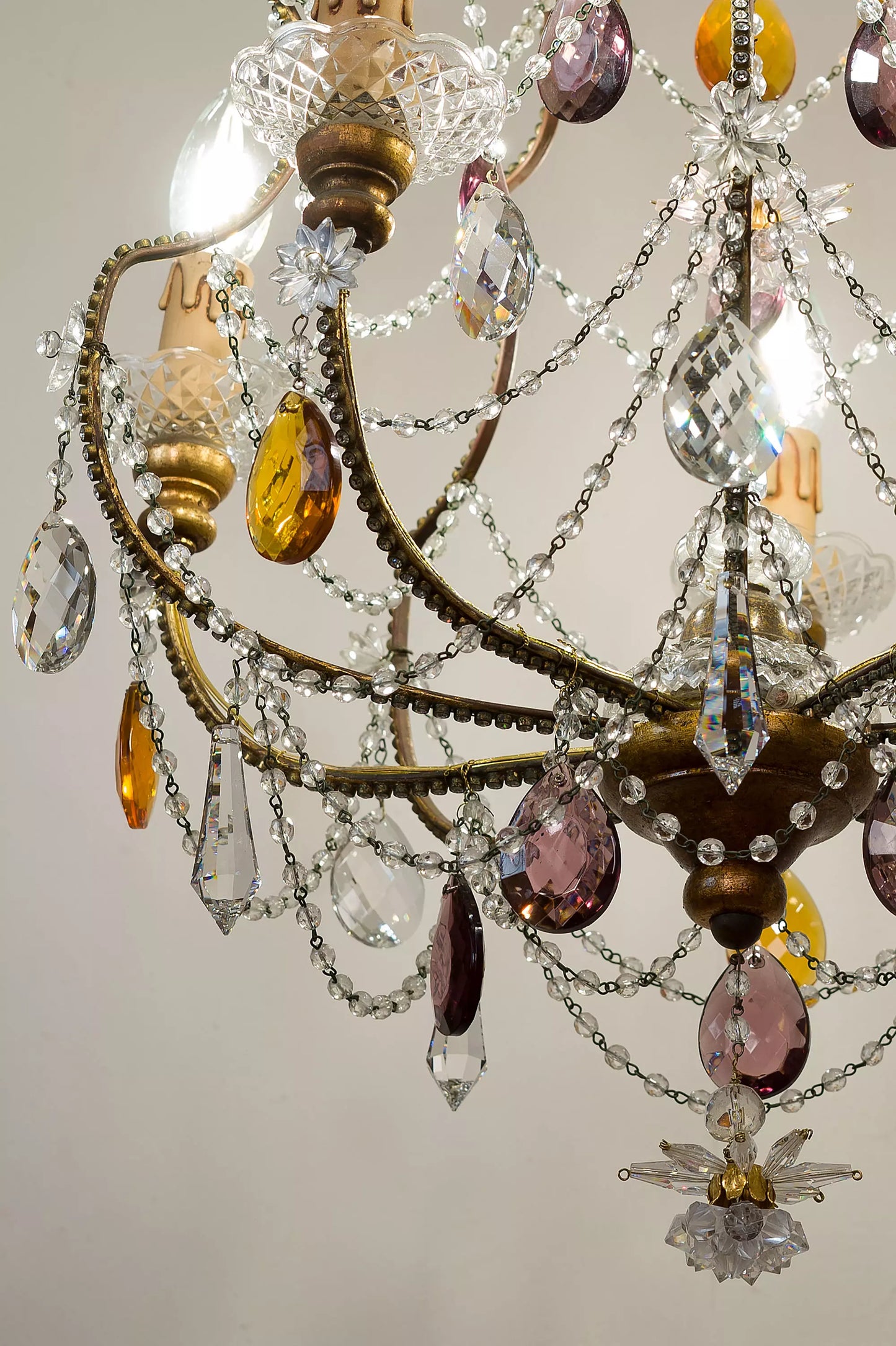 Vintage Chandelier with Hanging Colored Drops - 5 Lights