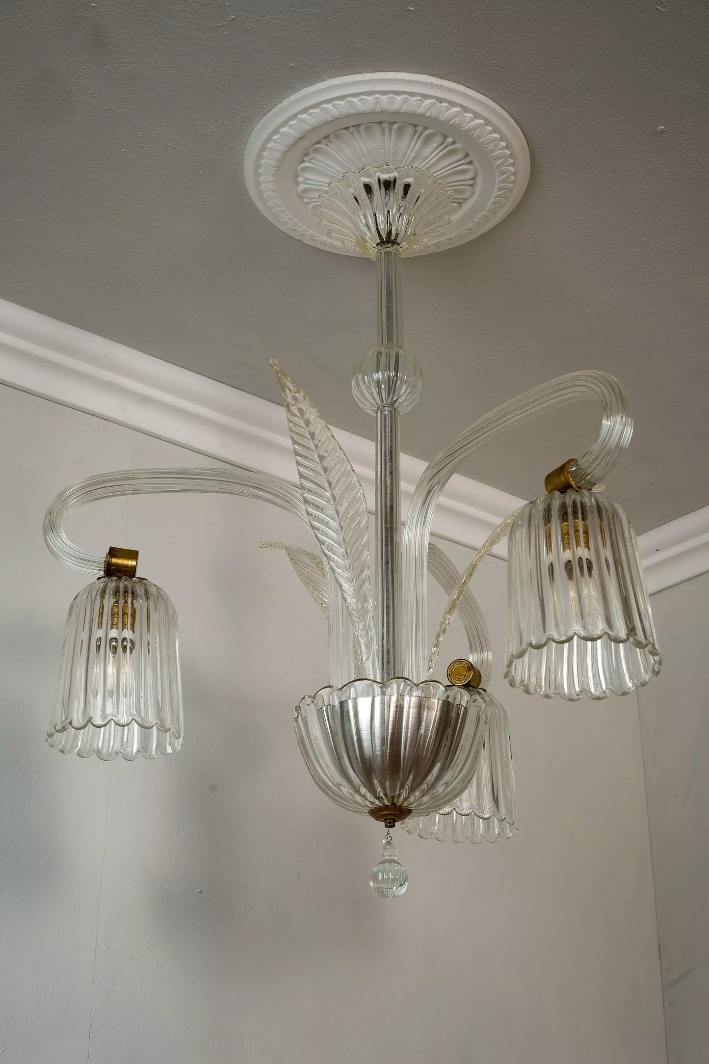 Lampadario Art Déco in vetro di Murano a 3 luci - Lo Stile Italiano