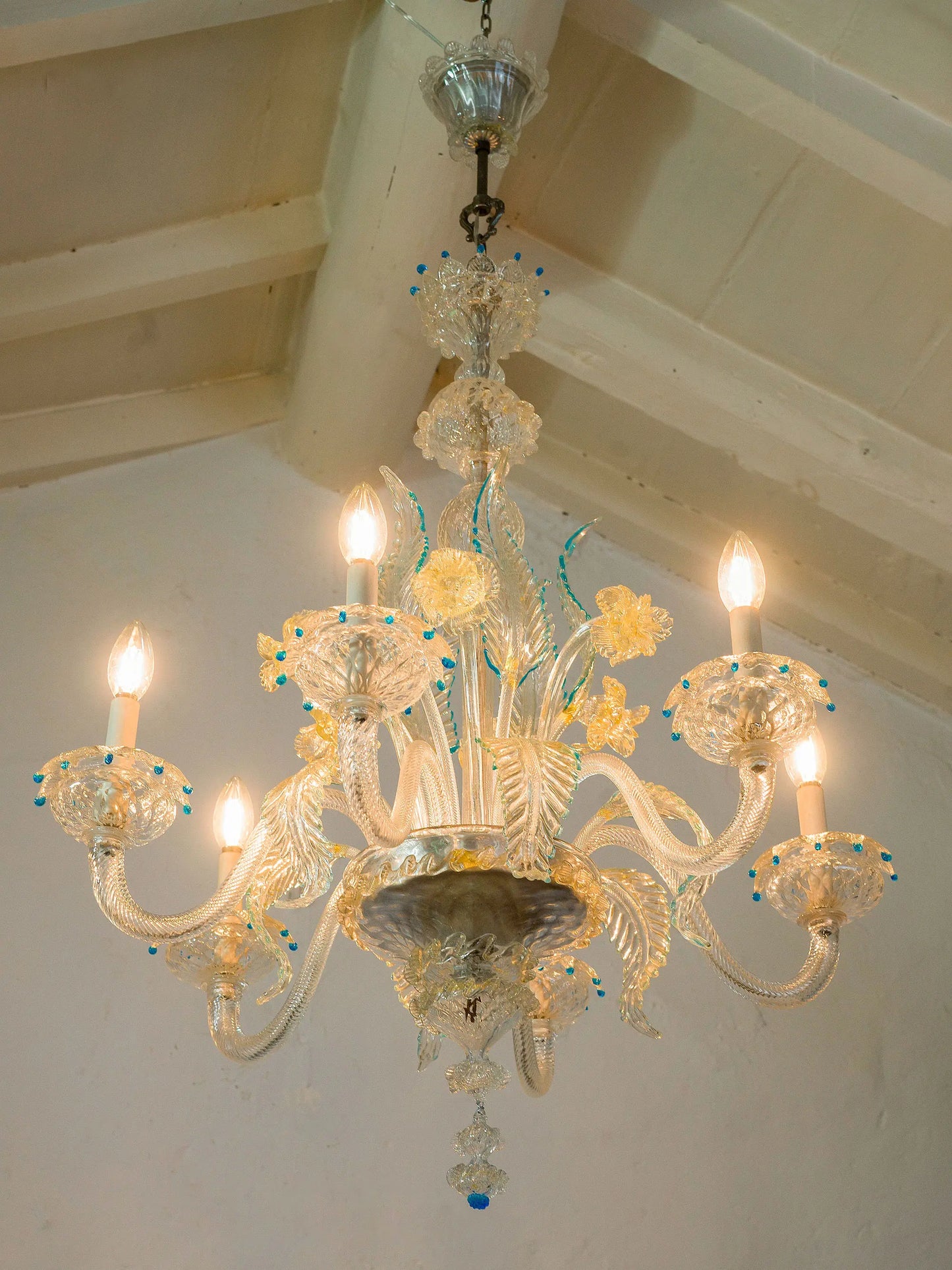 Lampadario di Murano in vetro soffiato 6 luci, Italia anni '40 | Lo Stile Italiano
