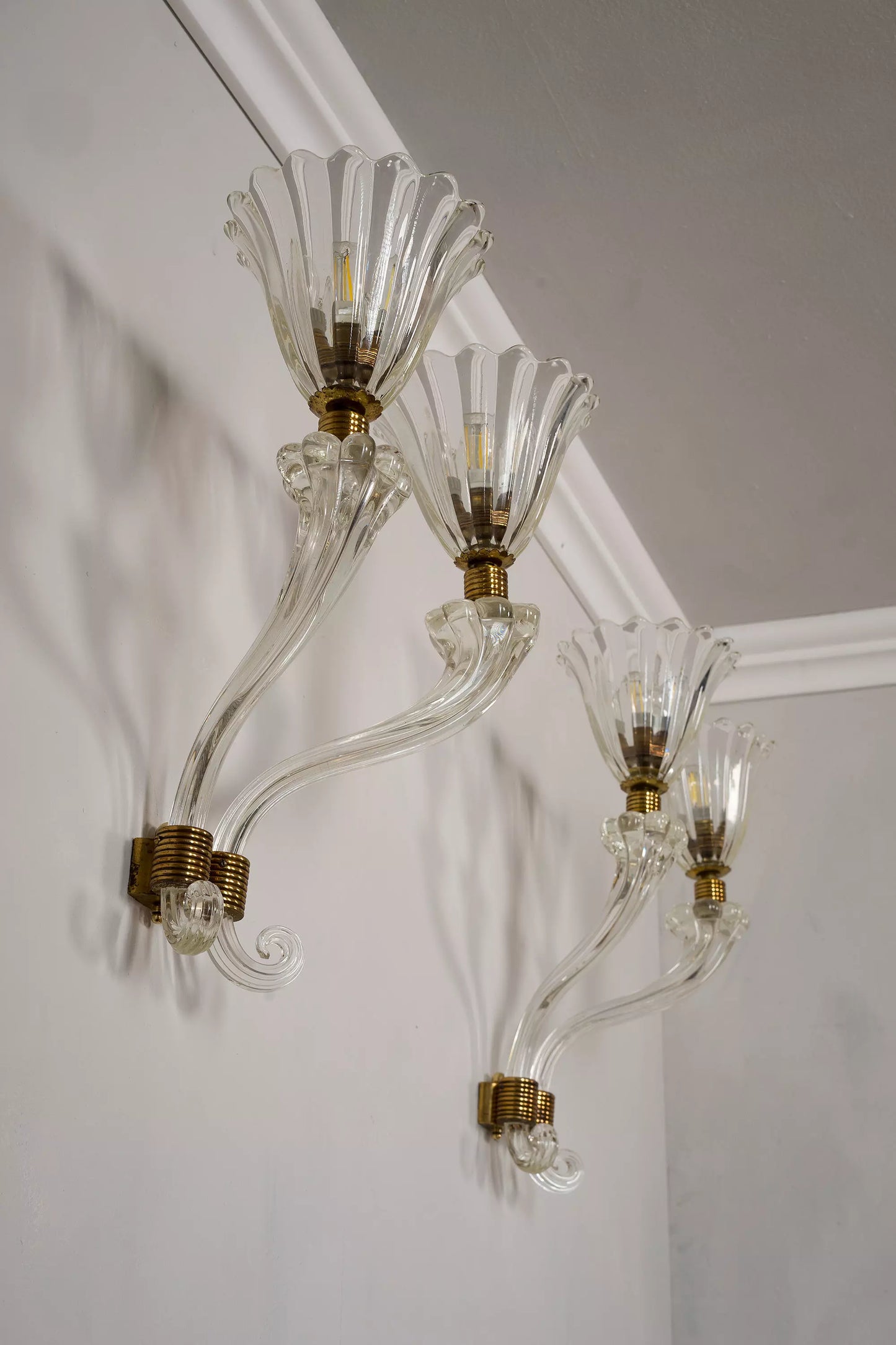 Coppia Lampade da parete Archimede Seguso in vetro di Murano Anni '30 - Lo Stile Italiano