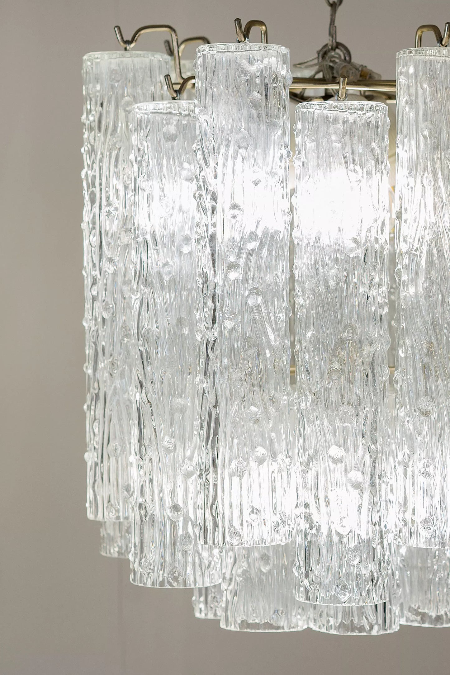 Lampadario vintage in vetro di Murano degli anni '60, modello 'Tronchi’ - Lo Stile Italiano