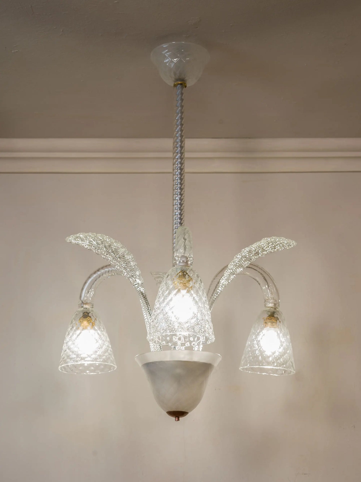 Lampadario di Murano Art Déco in Vetro Soffiato, 3 luci - Anni '30 | Lo Stile Italiano