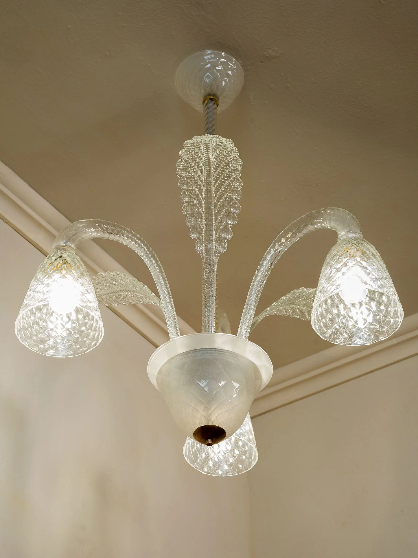 Lampadario Art Déco a tre luci in vetro trasparente | Lo Stile Italiano