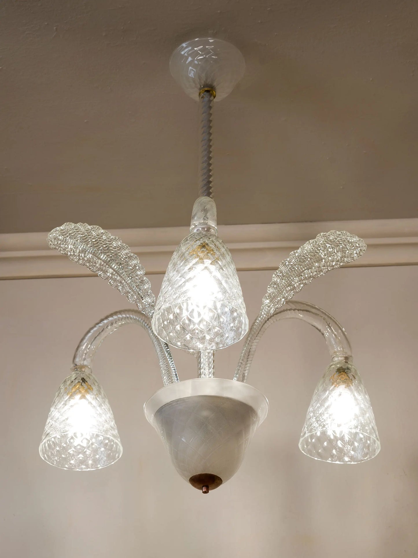 Lampadario vintage in vetro offiato di Murano| Lo Stile Italiano