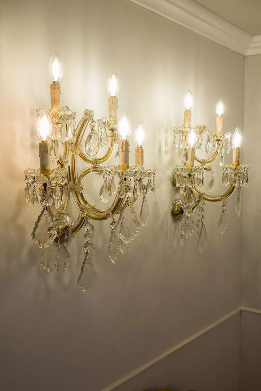 Splendida Coppia di Applique in Cristallo Stile Maria Teresa, prima metà del '900 - Lo Stile Italiano