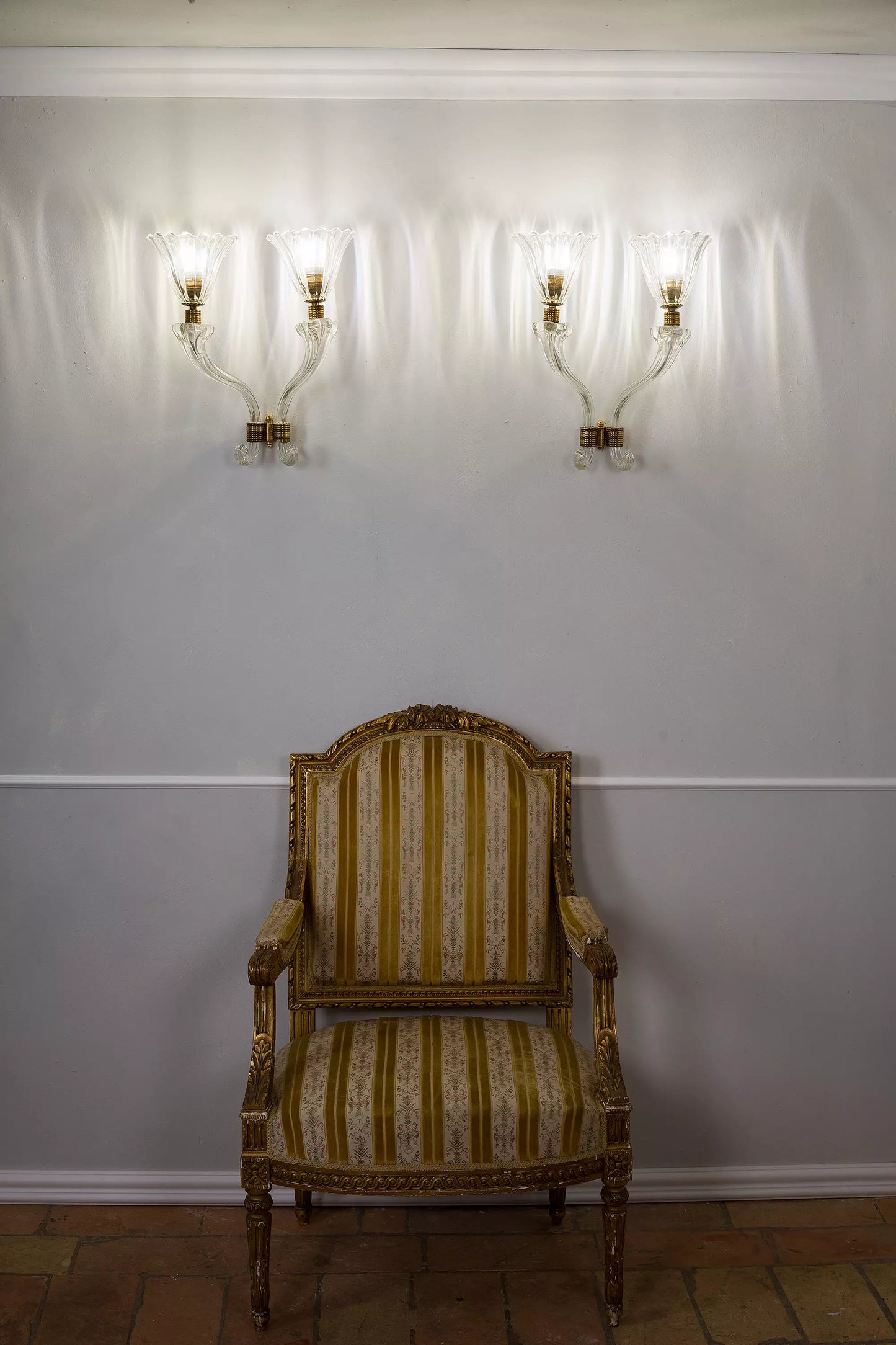Coppia Lampade da parete Archimede Seguso in vetro di Murano Anni '30 - Lo Stile Italiano