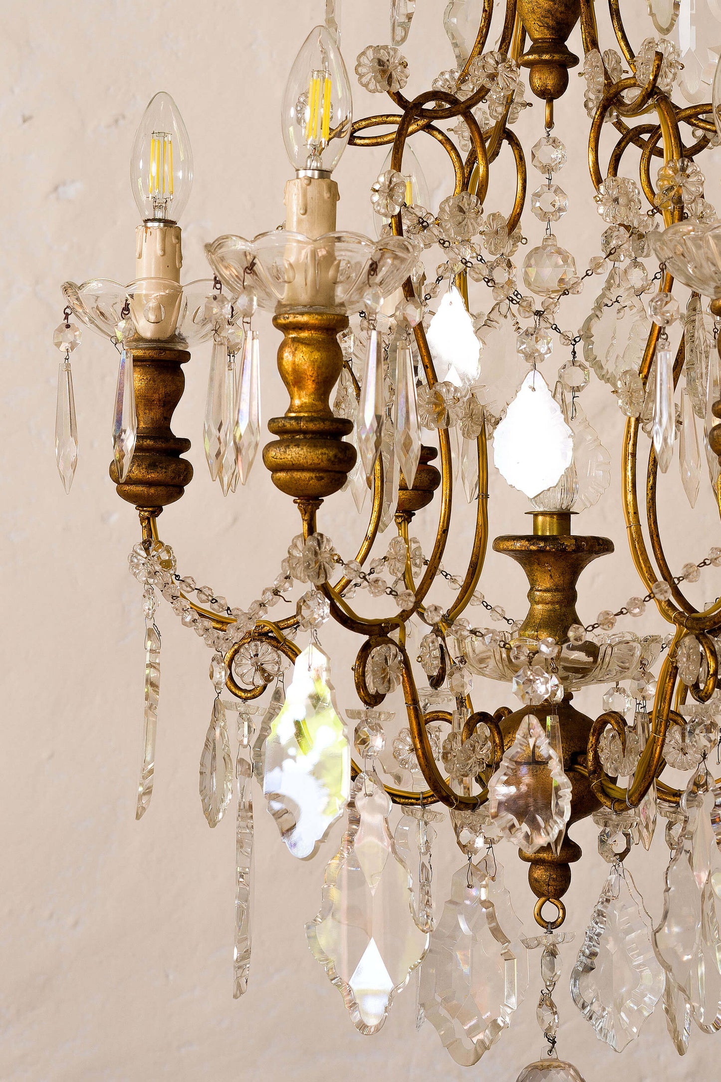 Antico Lampadario Fiorentino, con gocce di cristallo, 6 luci - Lo Stile Italiano