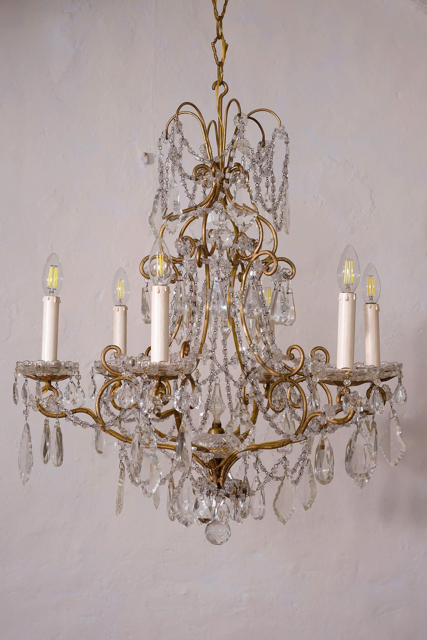 Antico lampadario Fiorentino in ferro battuto e cristallo - Lo Stile Italiano