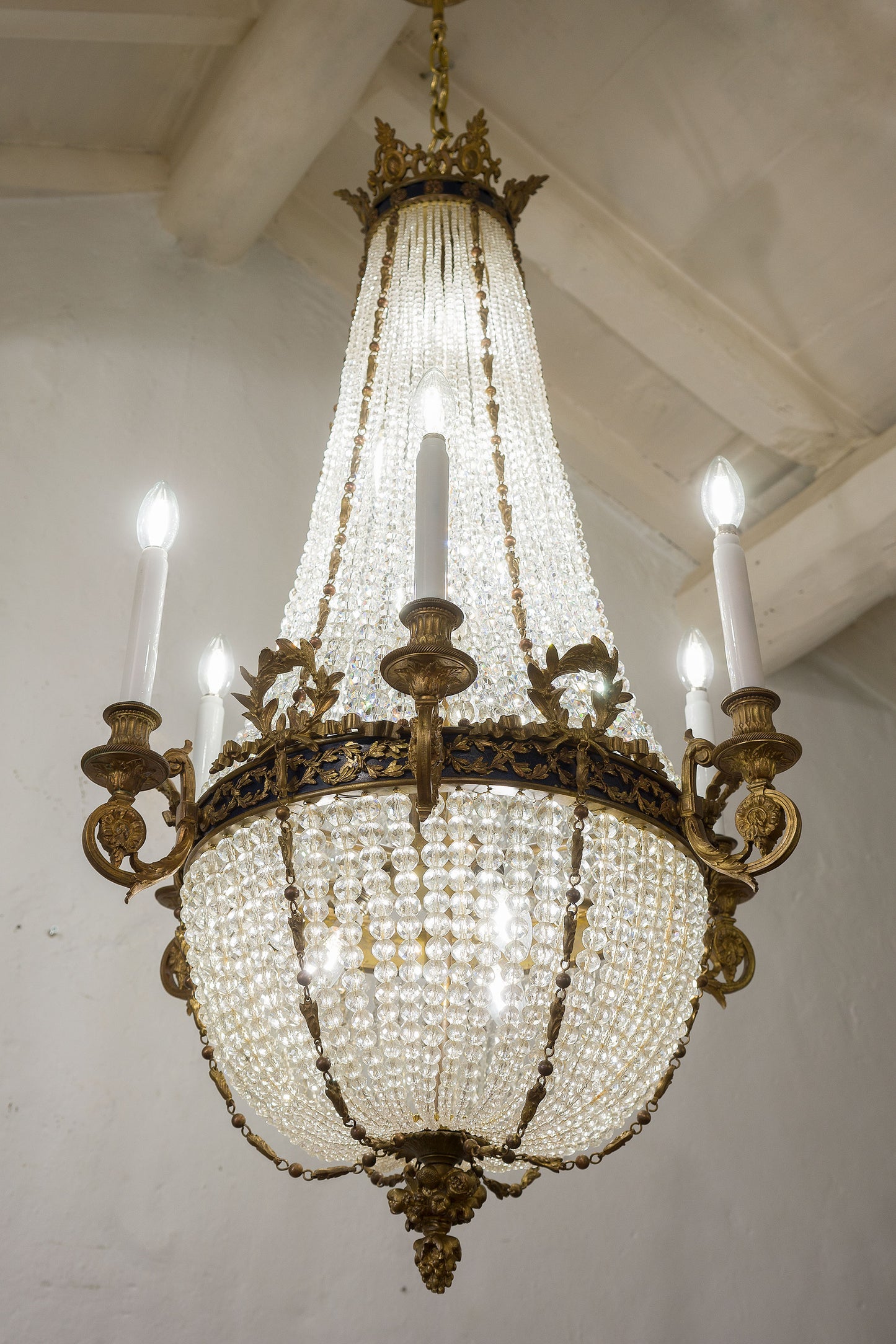 Antico lampadario Impero in bronzo con 15 luci, periodo fine 800, Belle Époque - Lo Stile Italiano