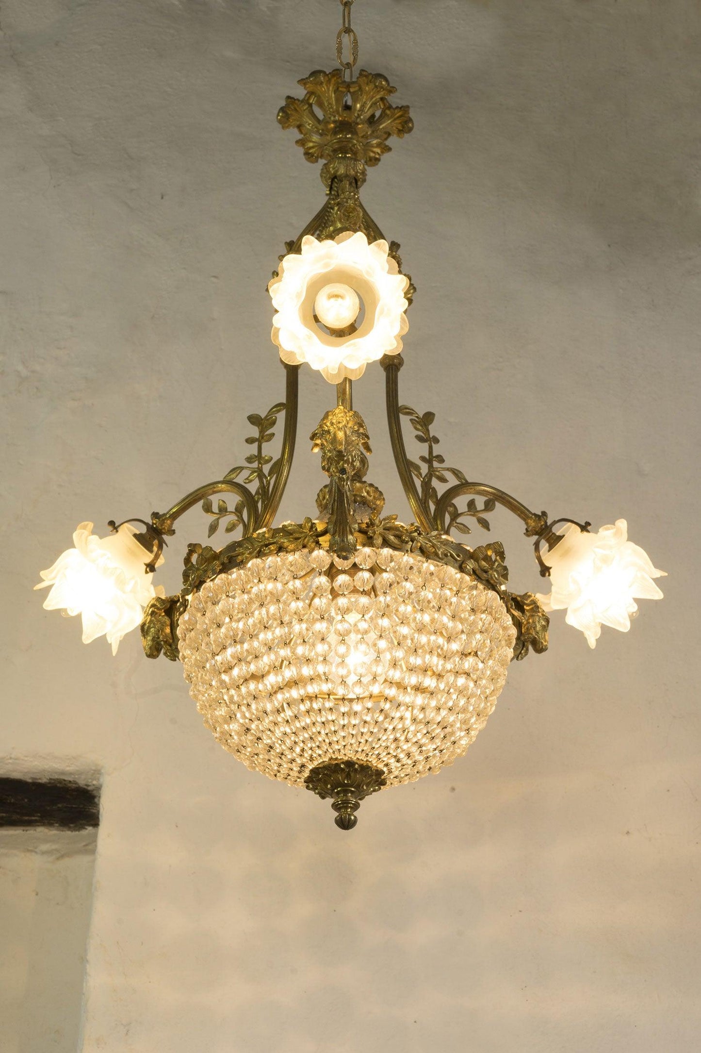 Antico Lampadario di cristallo, Italia Anni '20, periodo Art nouveau - 4 Luci - Lo Stile Italiano