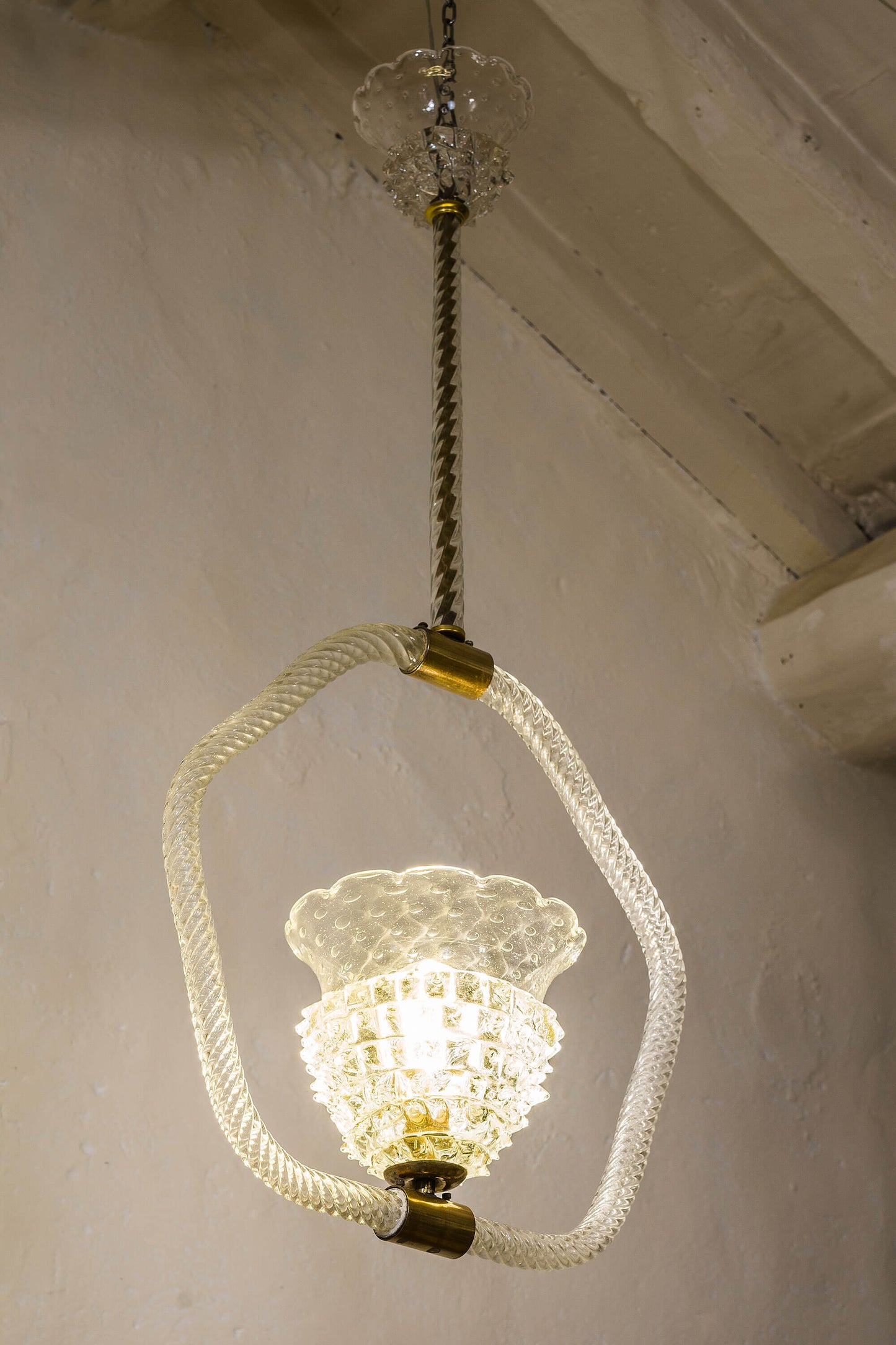 Lampadario Art Déco Barovier & Toso, Vetro Rostrato, Murano anni '30-Lo Stile Italiano