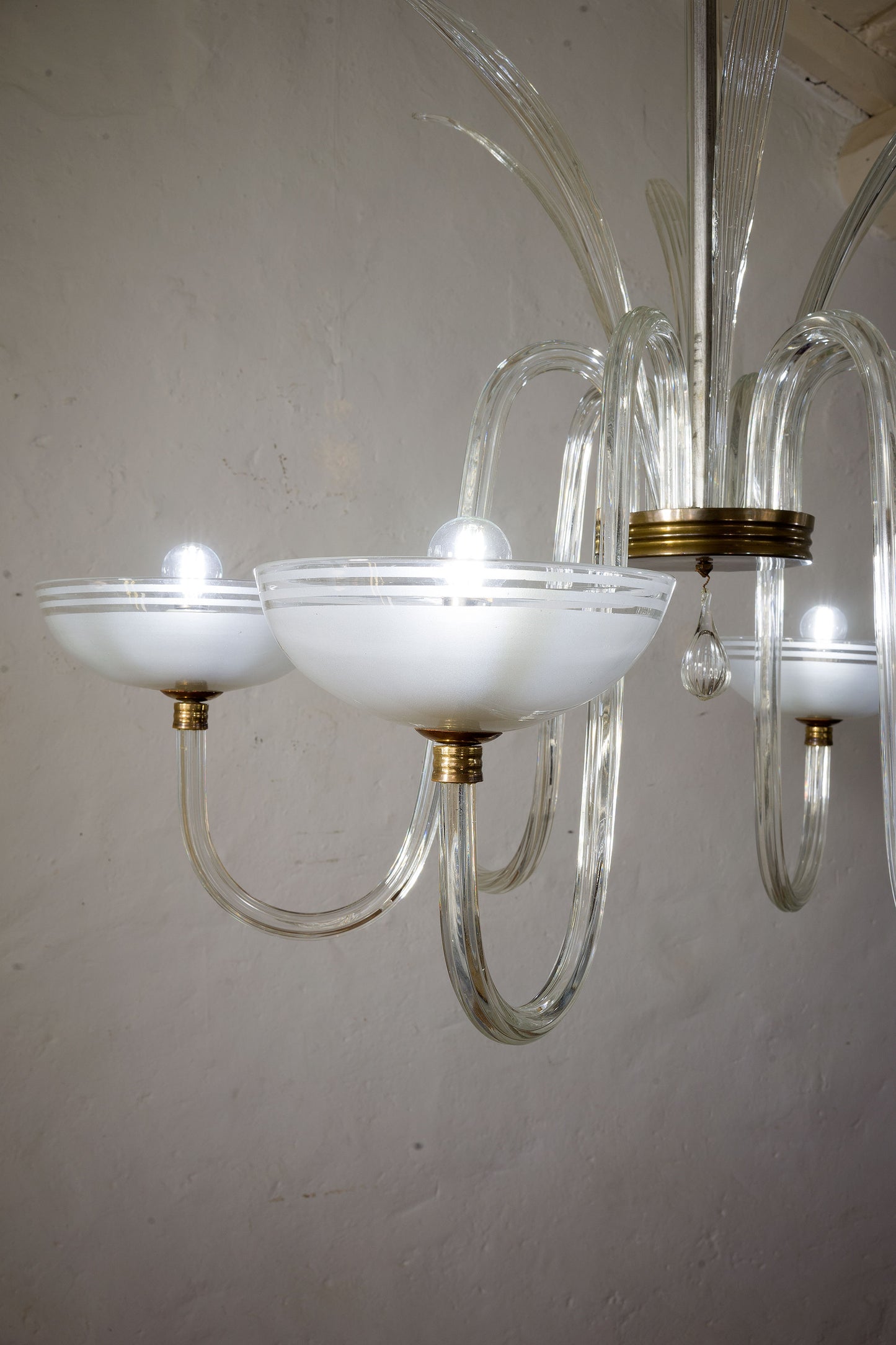 Grande lampadario Archimede Seguso in vetro di Murano, anni '40, Art Deco - Lo Stile Italiano