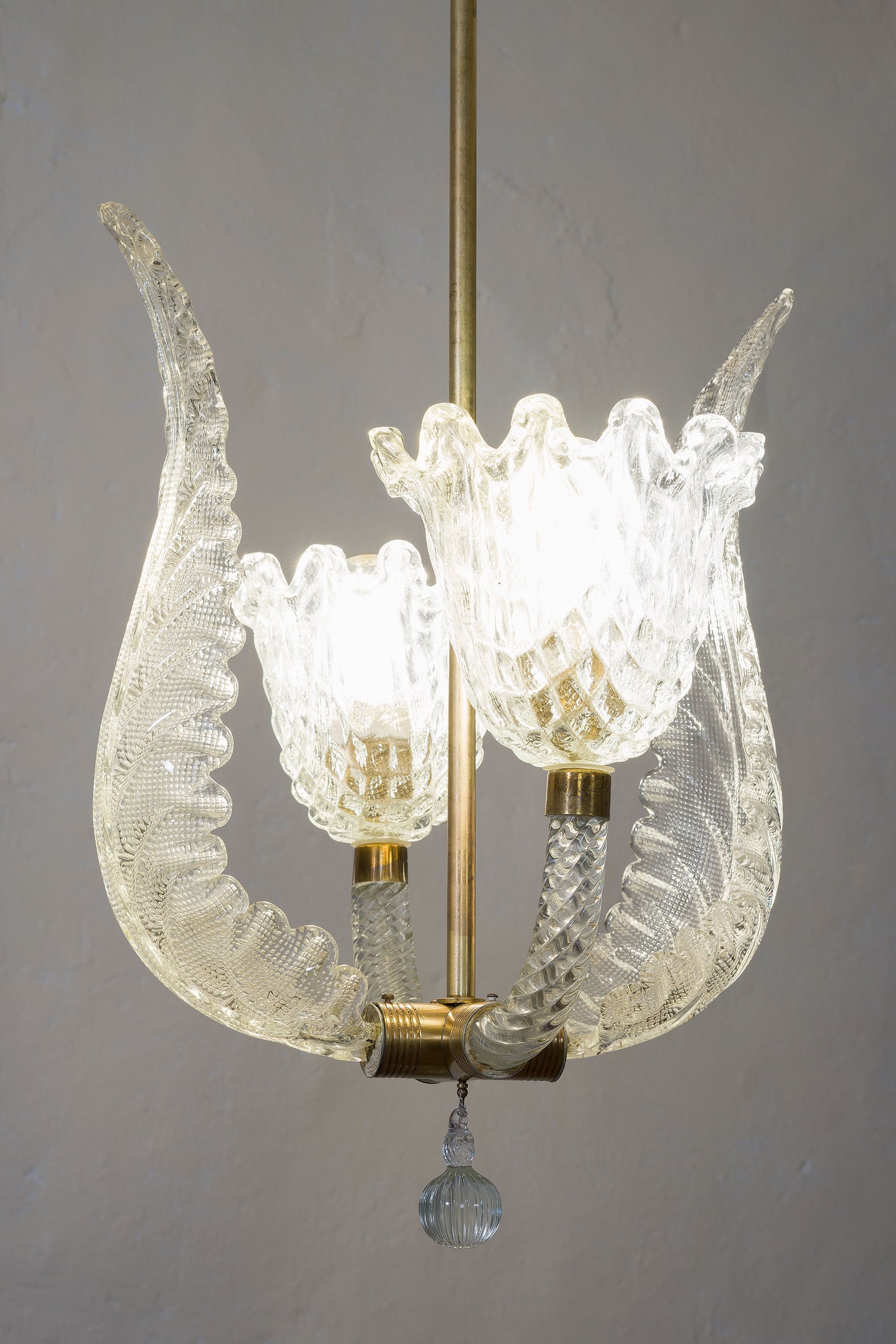 Barovier & Toso, lampadario anni '40, 2 luci, Vintage-Lo Stile Italiano