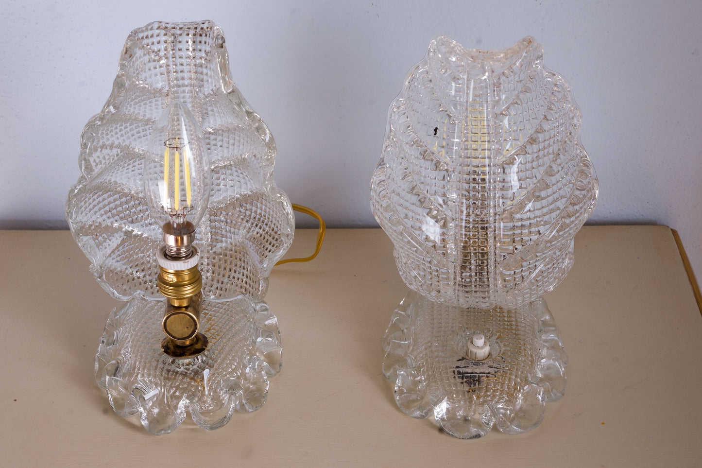 Coppia di lampade da tavolo (Abat Jour ) Barovier & Toso in vetro di Murano, Vintage - Lo Stile Italiano