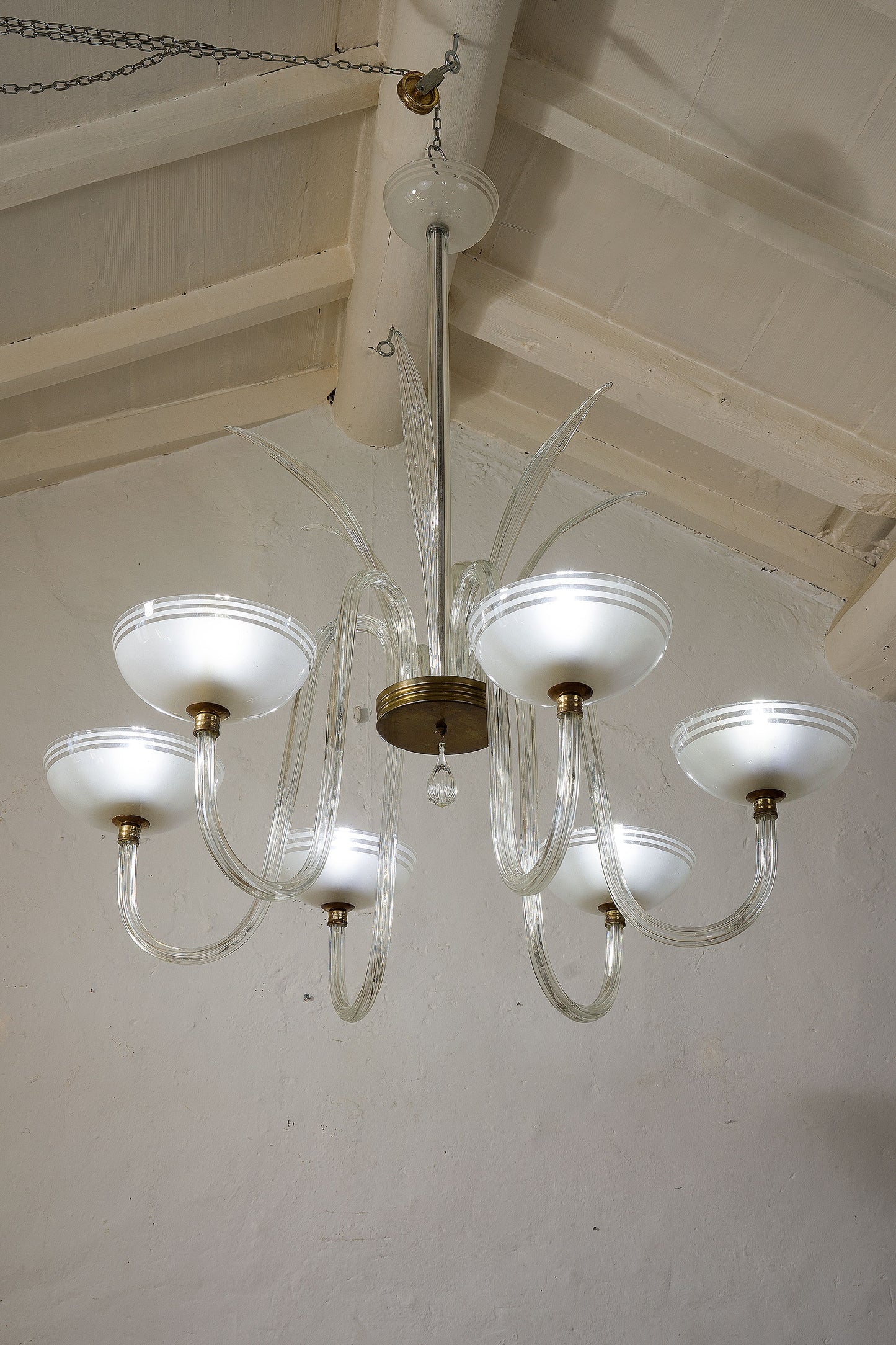 Grande lampadario Archimede Seguso in vetro di Murano, anni '40, Art Deco - Lo Stile Italiano