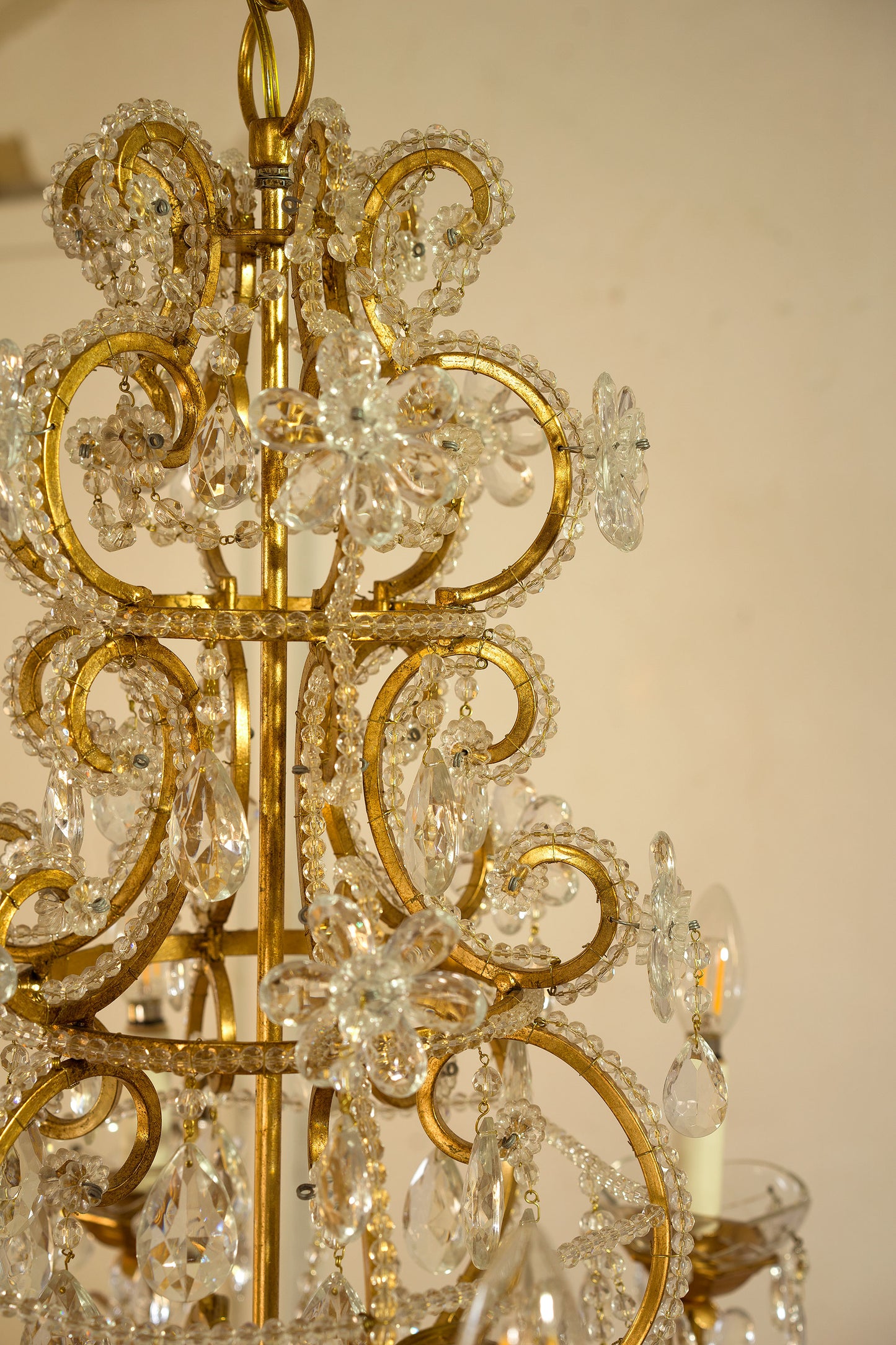 Lampadario vintage, artigianato parigino a 5 luci-Lo Stile Italiano