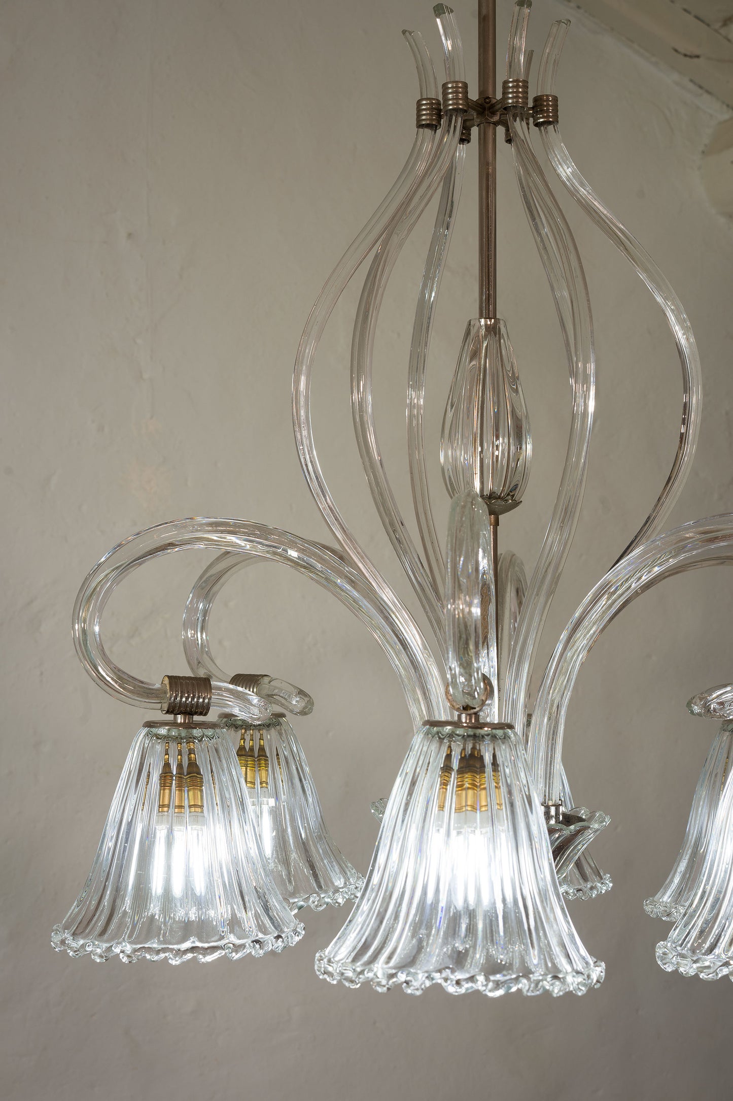 Lampadario in vetro di Murano Ercole Barovier & Toso, periodo Art Déco, 6 luci - Lo Stile Italiano