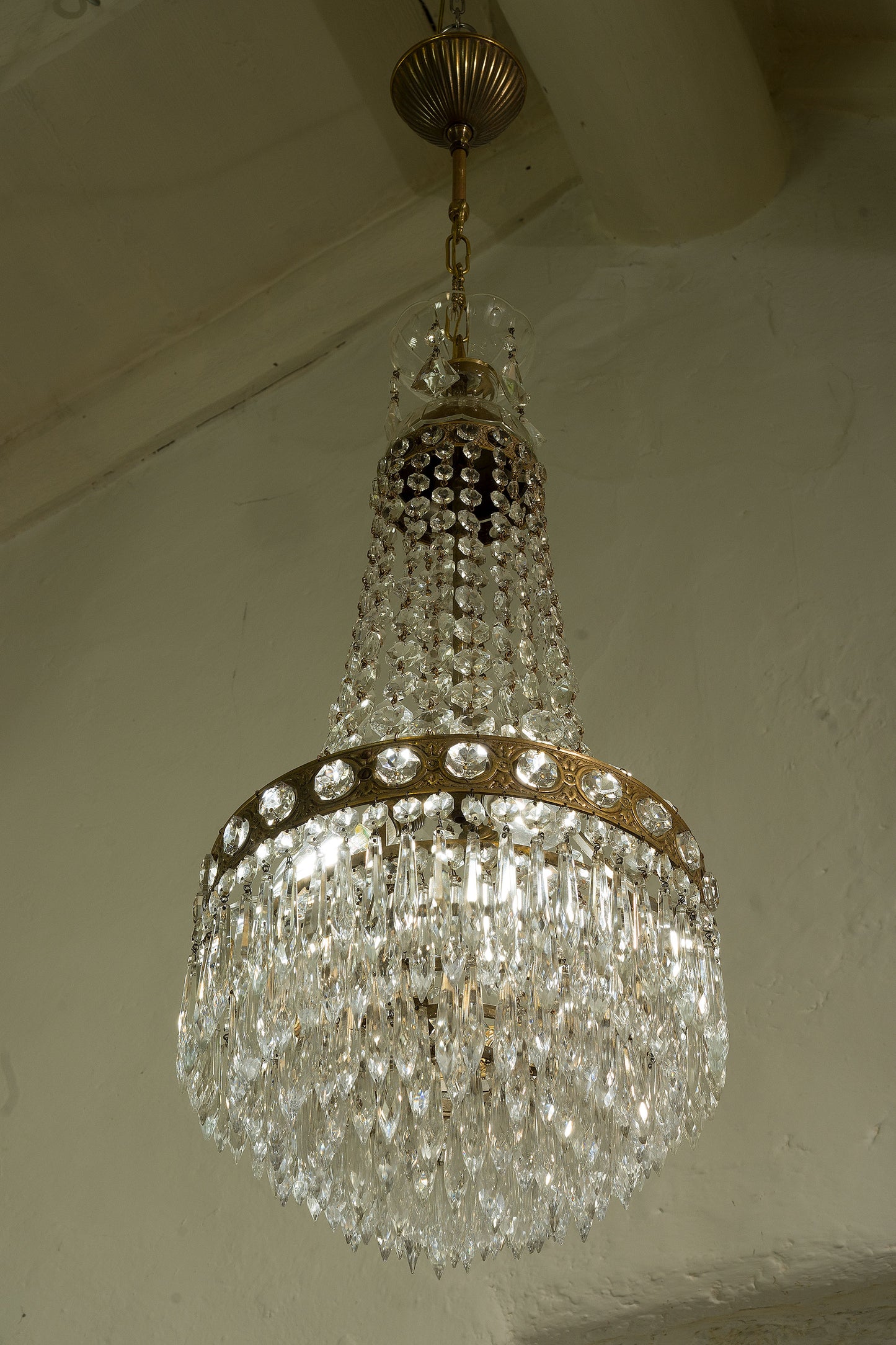 Lampadario di cristallo e orrone cesellato, 3 luci-Lo Stile Italiano