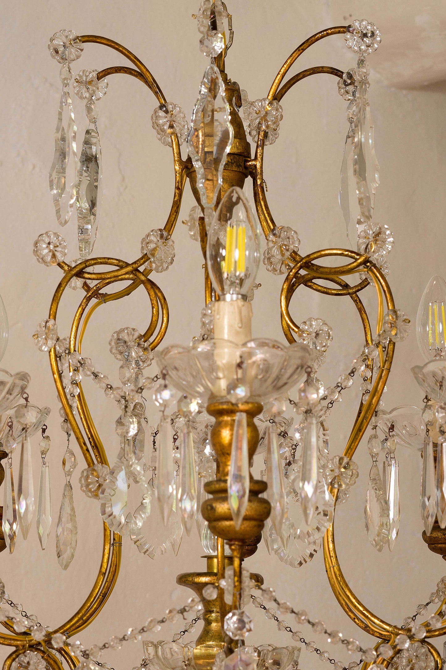 Antico Lampadario Fiorentino, con gocce di cristallo, 6 luci - Lo Stile Italiano