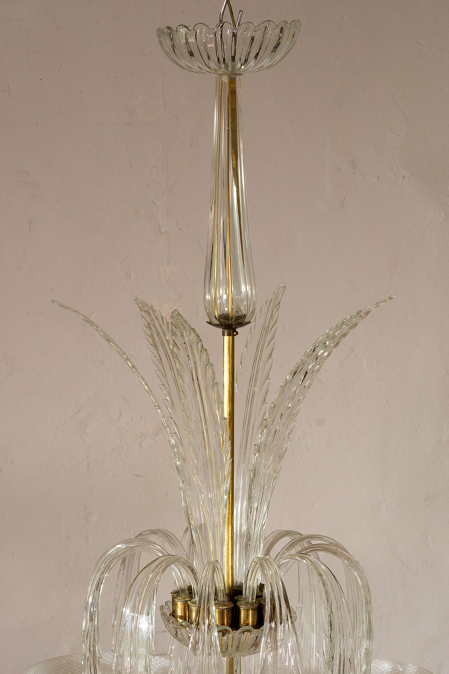 Grande Lampadario di Murano Venini anni '40, con coppe a Reticello - Lo Stile Italiano