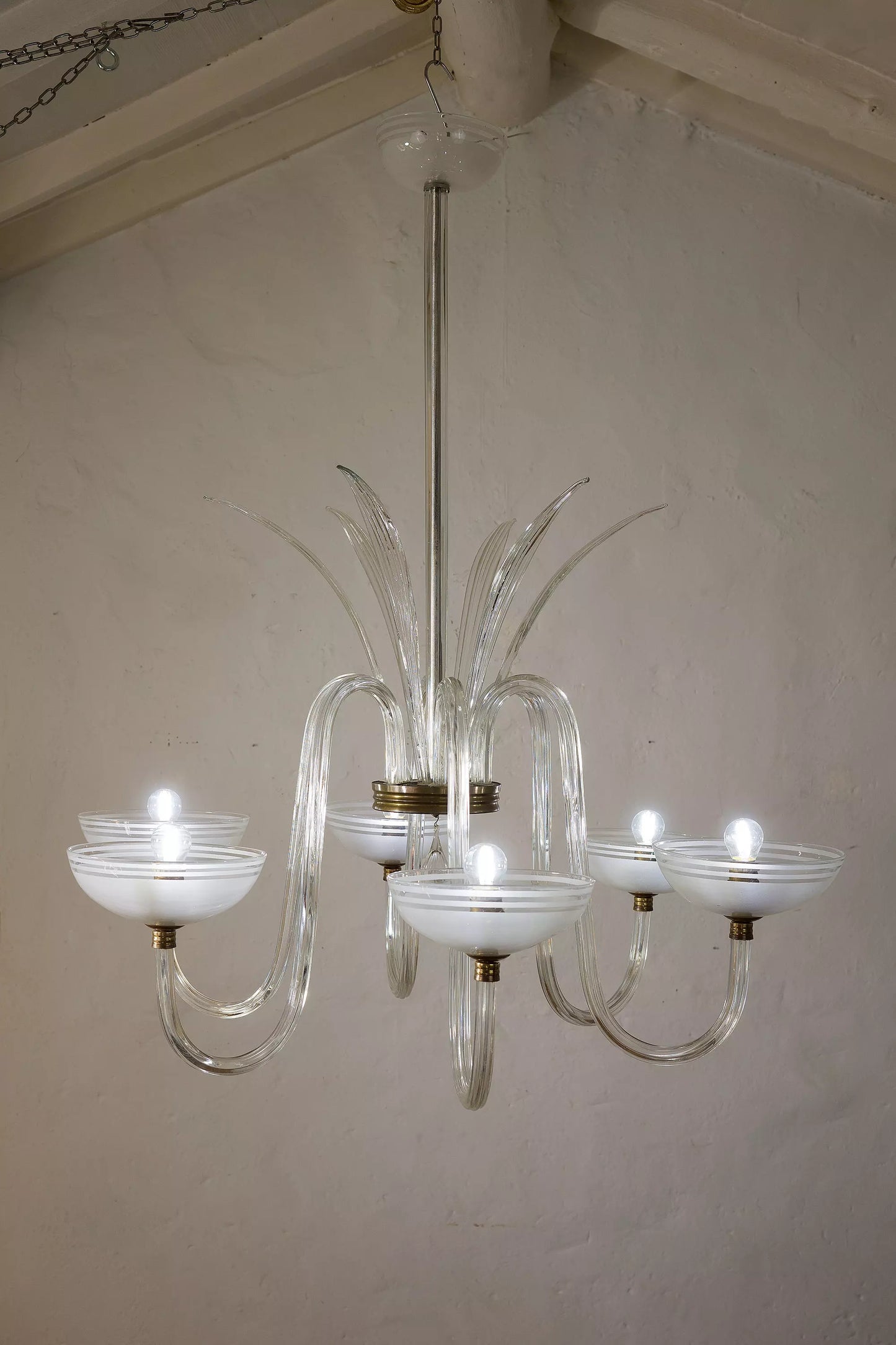 Lampadario Art Déco in vetro soffiato di Murano Paolo Venini, 6 Luci. | Lo Stile Italiano