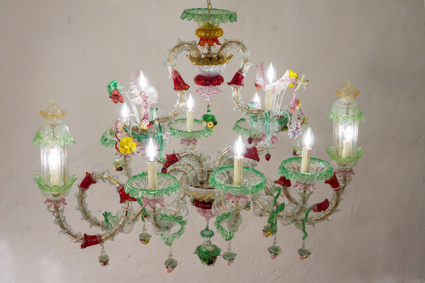 Antico Lampadario di Murano Ca' Rezzonico a Gondola, 10 luci - Periodo primi '900 - Lo Stile Italiano