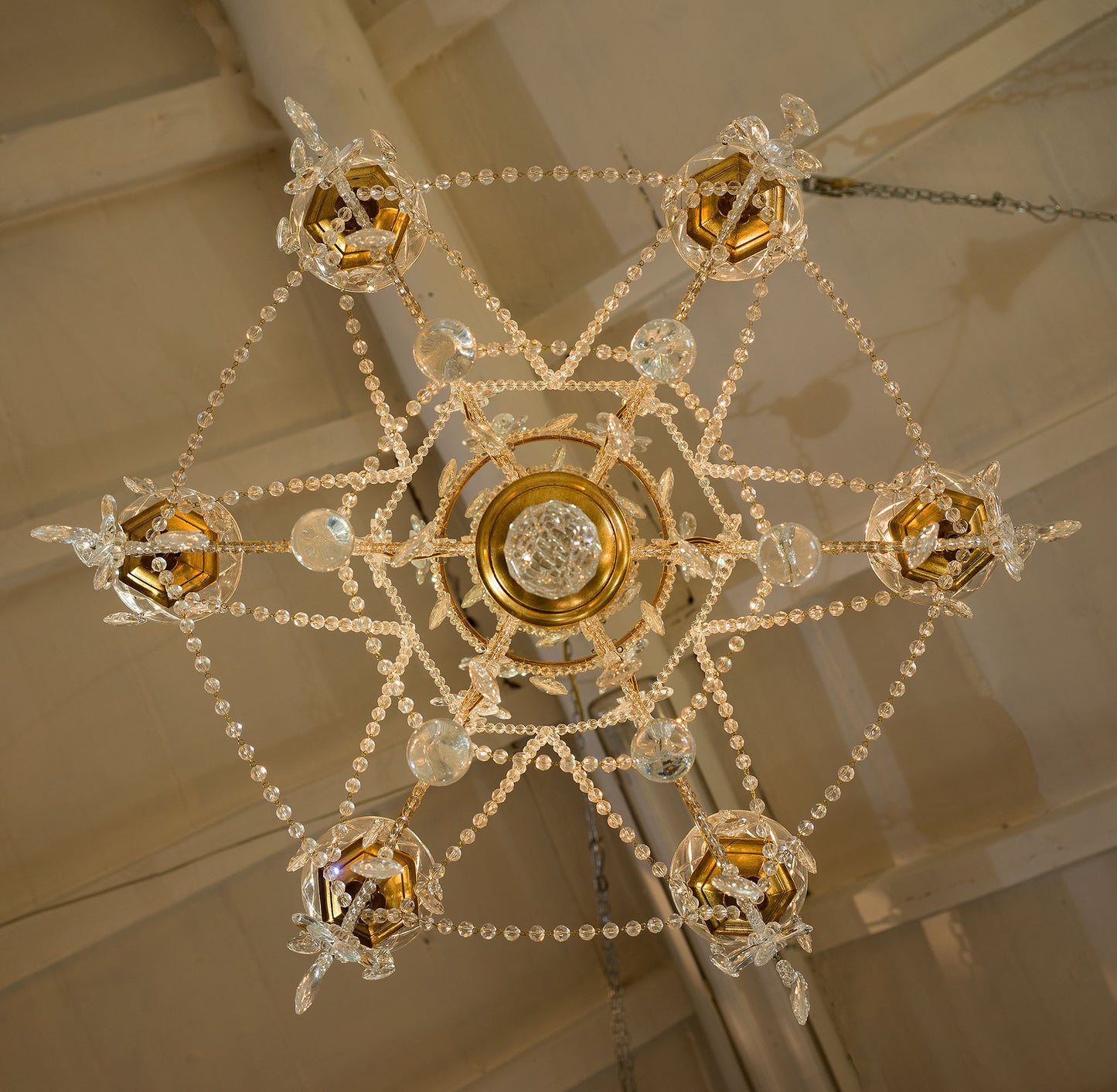 Lampadario con 6 luci, file di perle di vetro-Lo Stile Italiano