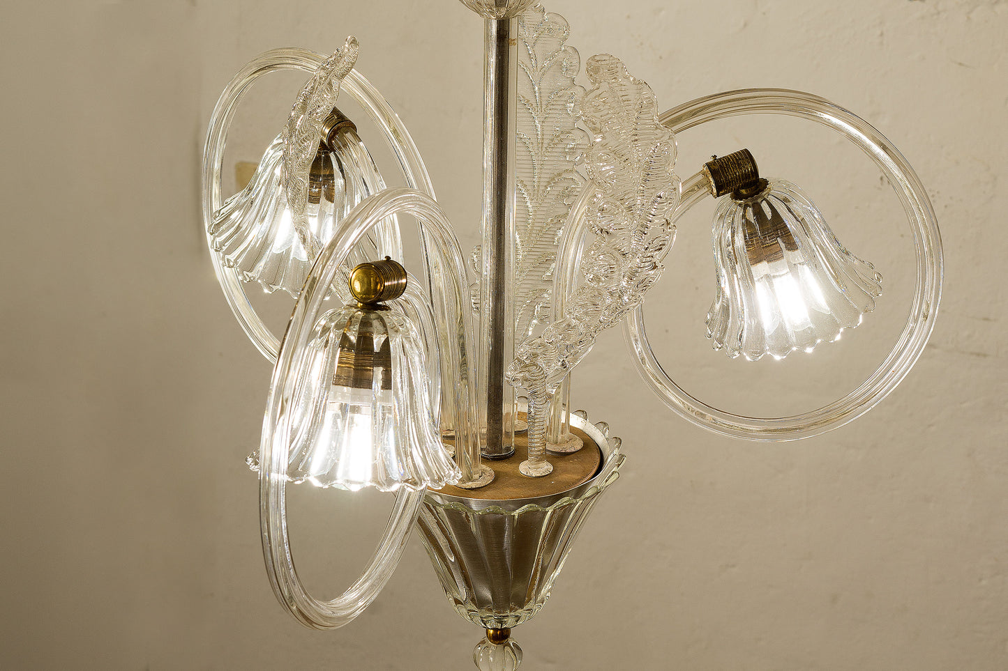 Lampadario Ercole Barovier e Toso in vetro di Murano, 3 luci, 1940 - Lo Stile Italiano