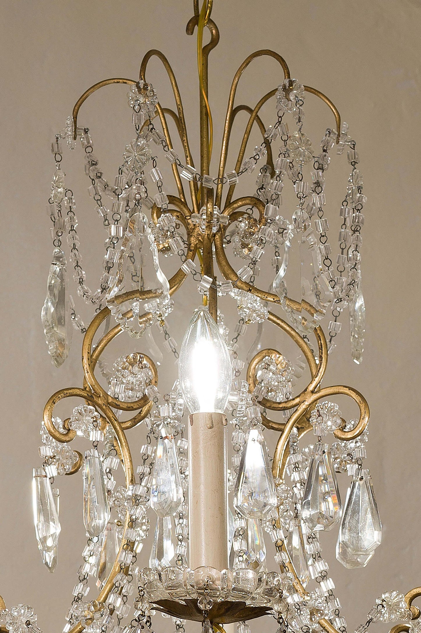 Antico lampadario Fiorentino in ferro battuto e cristallo - Lo Stile Italiano
