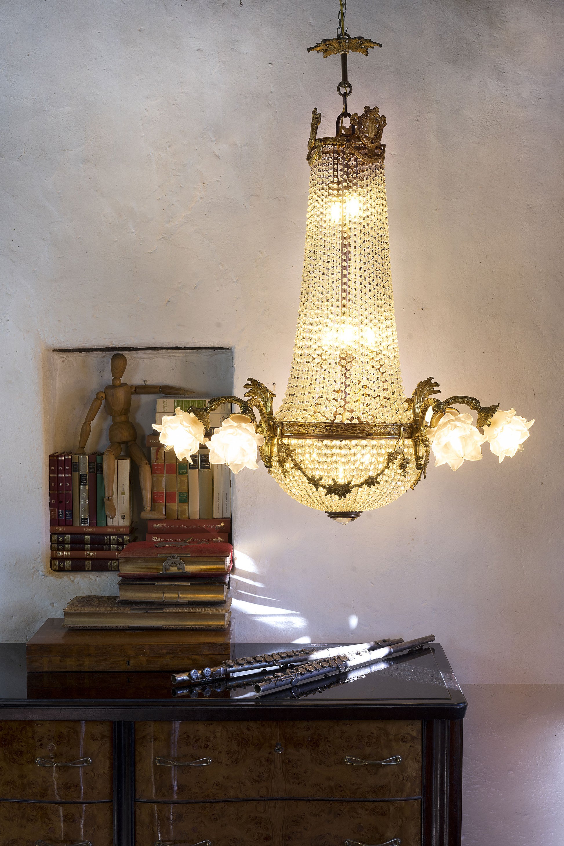 Antico lampadario in cristallo periodo Art Nouveau, 15 Luci, Italia 1900, 1920 - Lo Stile Italiano