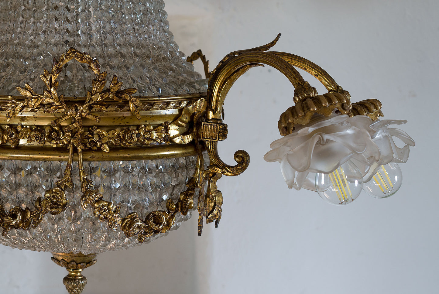 Lampadario antico di cristallo, Italia anni 1920, Art Nouveau, 11 Luci - Lo Stile Italiano